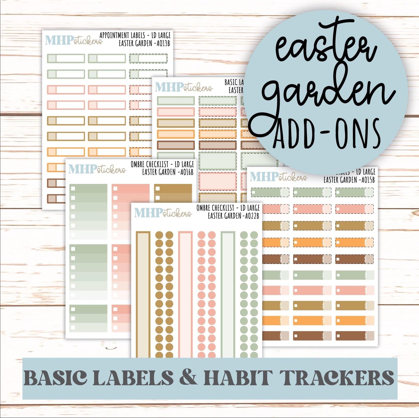 Basic Labels & Habit Trackers. ADD-Ons for Monthly Kits "Easter Garden" || AOBL