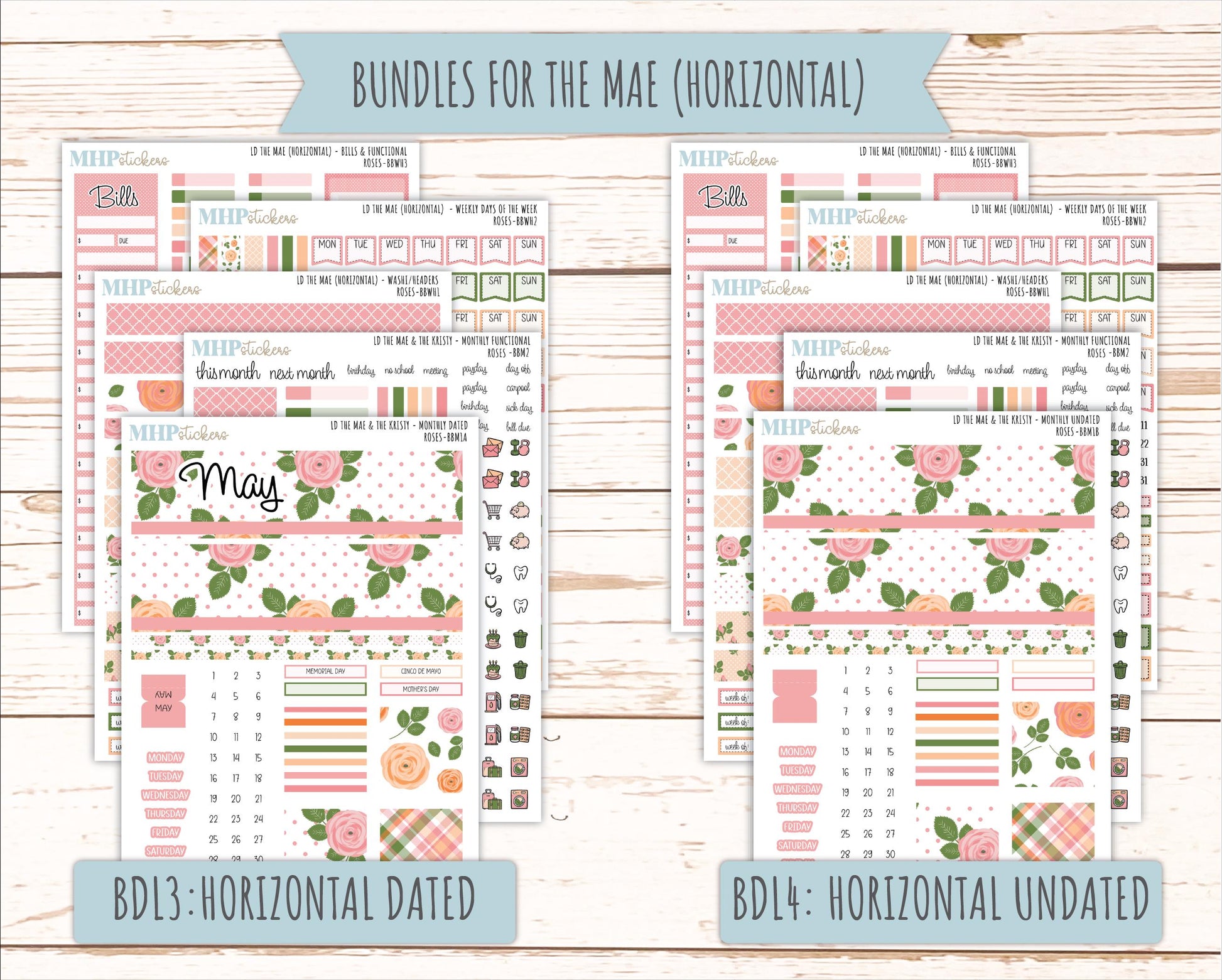 MAY 2026 Stickers for the Mae & Kristy Laurel Denise Planners "Roses" || BB