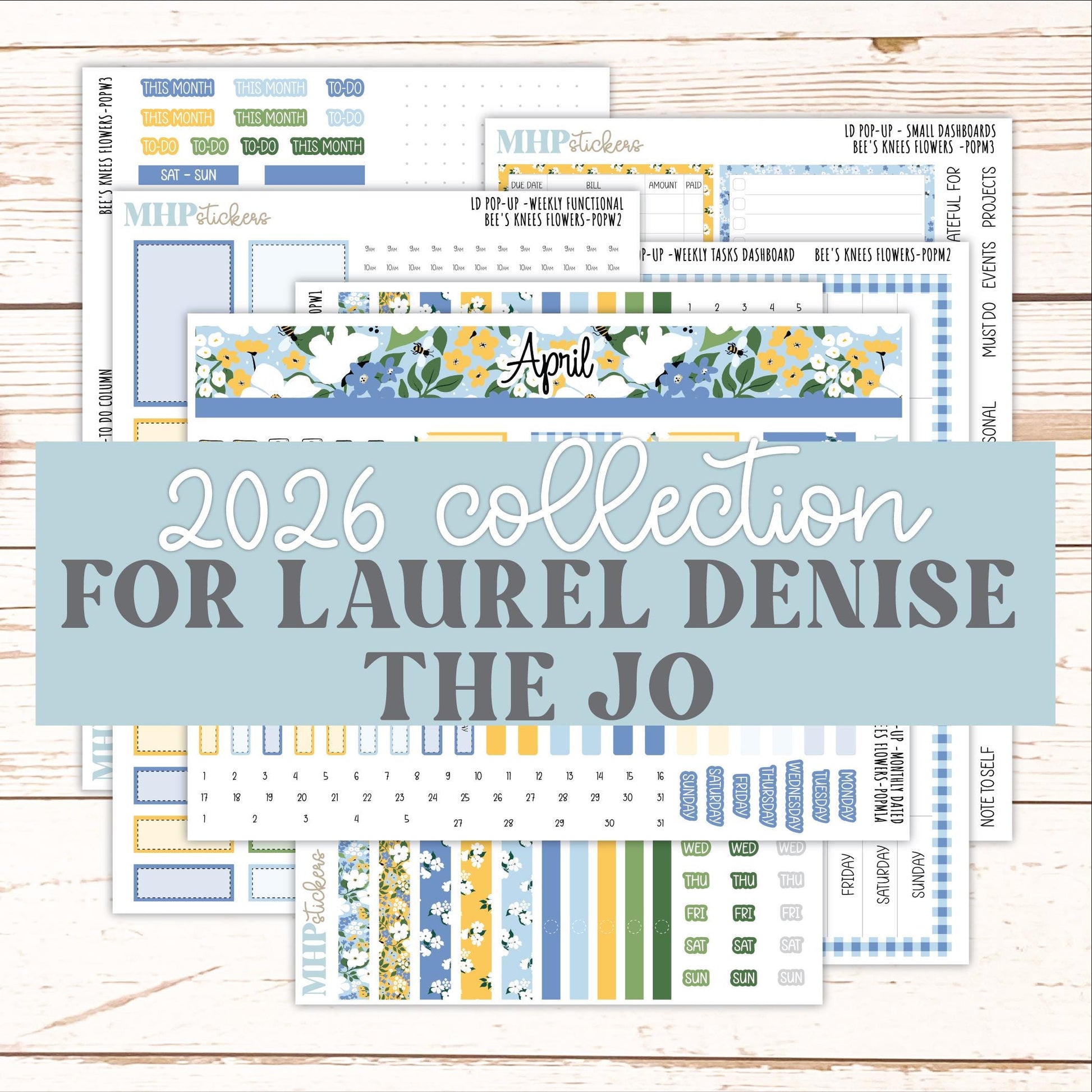 APRIL 2026 Stickers for The Jo, Laurel Denise Planner (Formerly Pop-Up Planner) "Bee's Knees Flowers" || POP