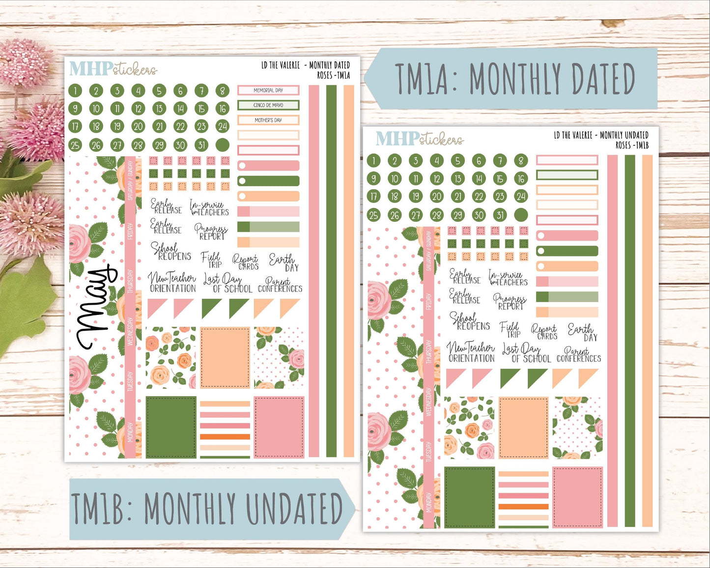 MAY Stickers for The Valerie Laurel Denise Planner "Roses" || TC