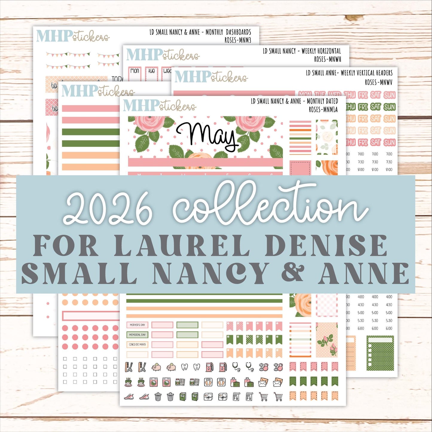 MAY 2026 Stickers for Small Nancy & Anne Laurel Denise Planners "Roses" || MN