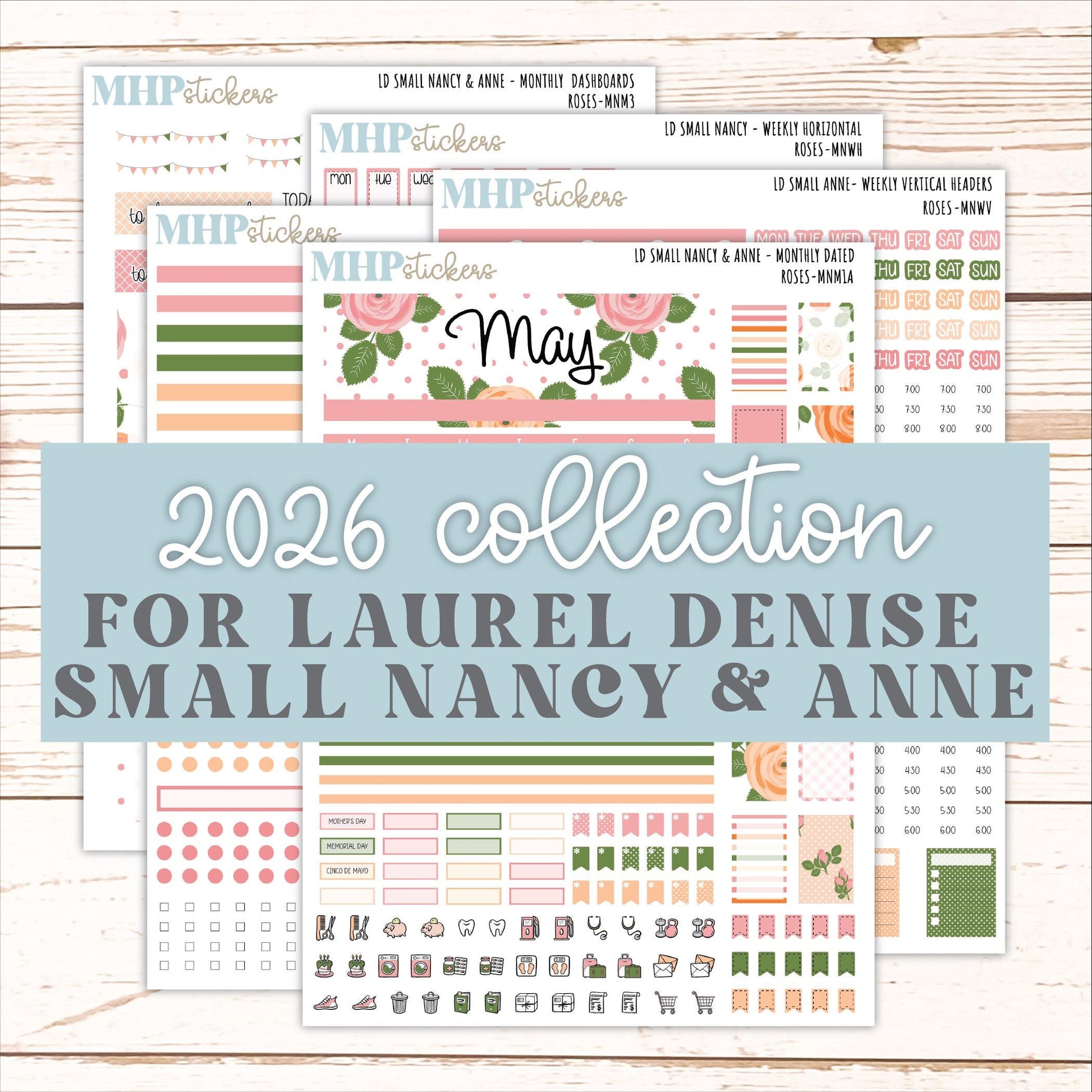 MAY 2026 Stickers for Small Nancy & Anne Laurel Denise Planners "Roses" || MN