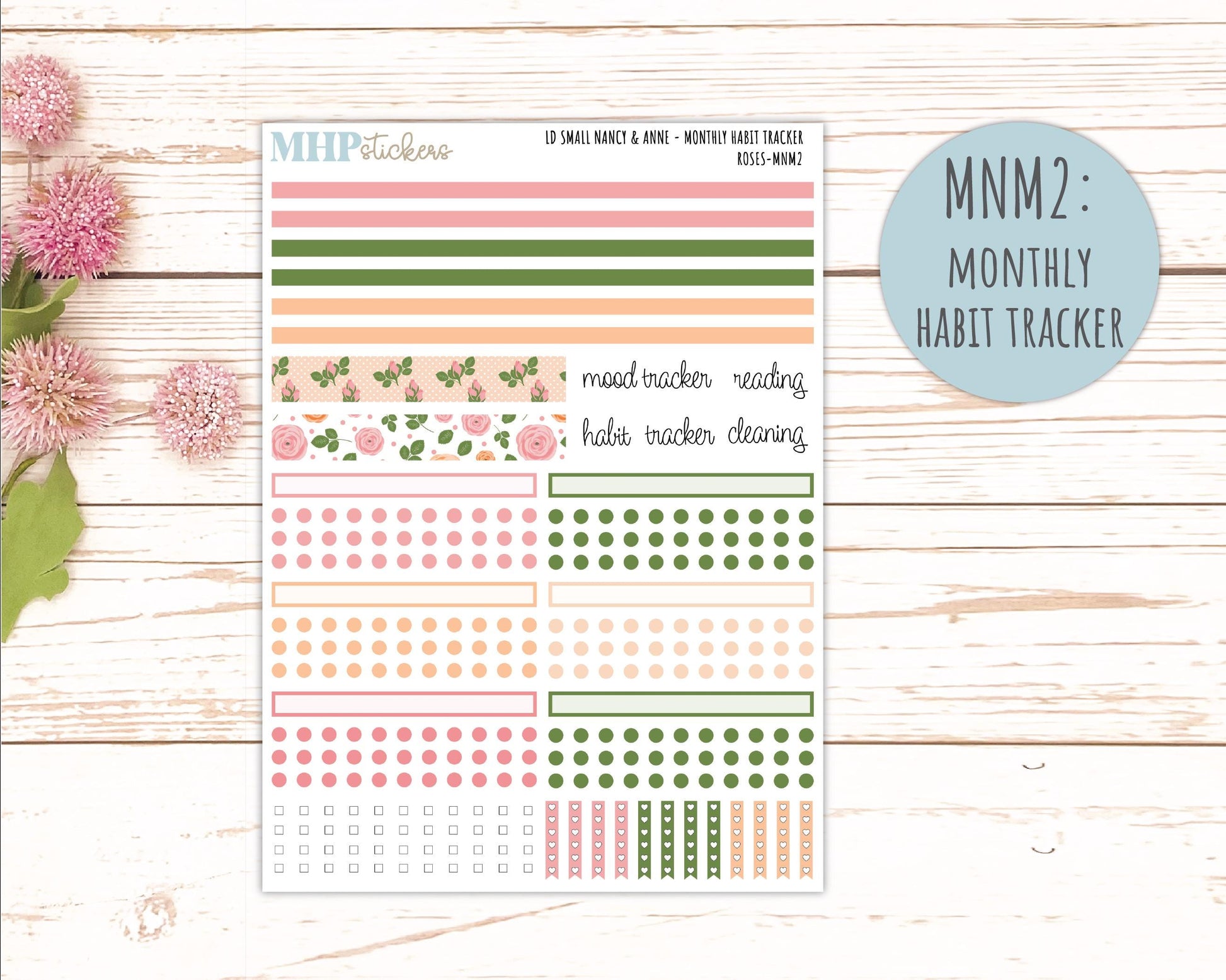 MAY 2026 Stickers for Small Nancy & Anne Laurel Denise Planners "Roses" || MN