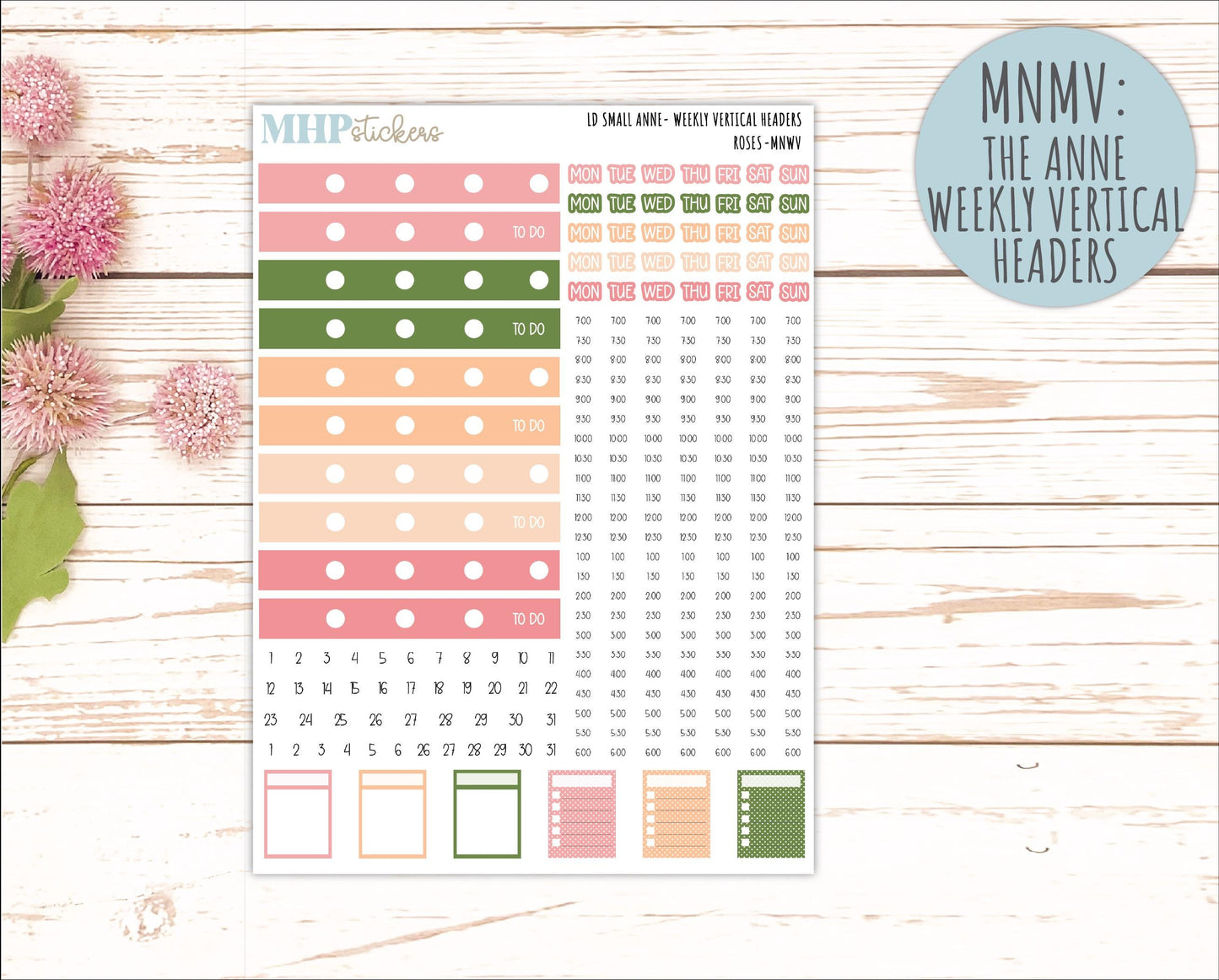 MAY 2026 Stickers for Small Nancy & Anne Laurel Denise Planners "Roses" || MN