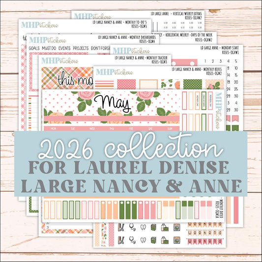 MAY 2026 Stickers for Large Nancy & Anne Planners for Laurel Denise Planners. "Roses" || OG