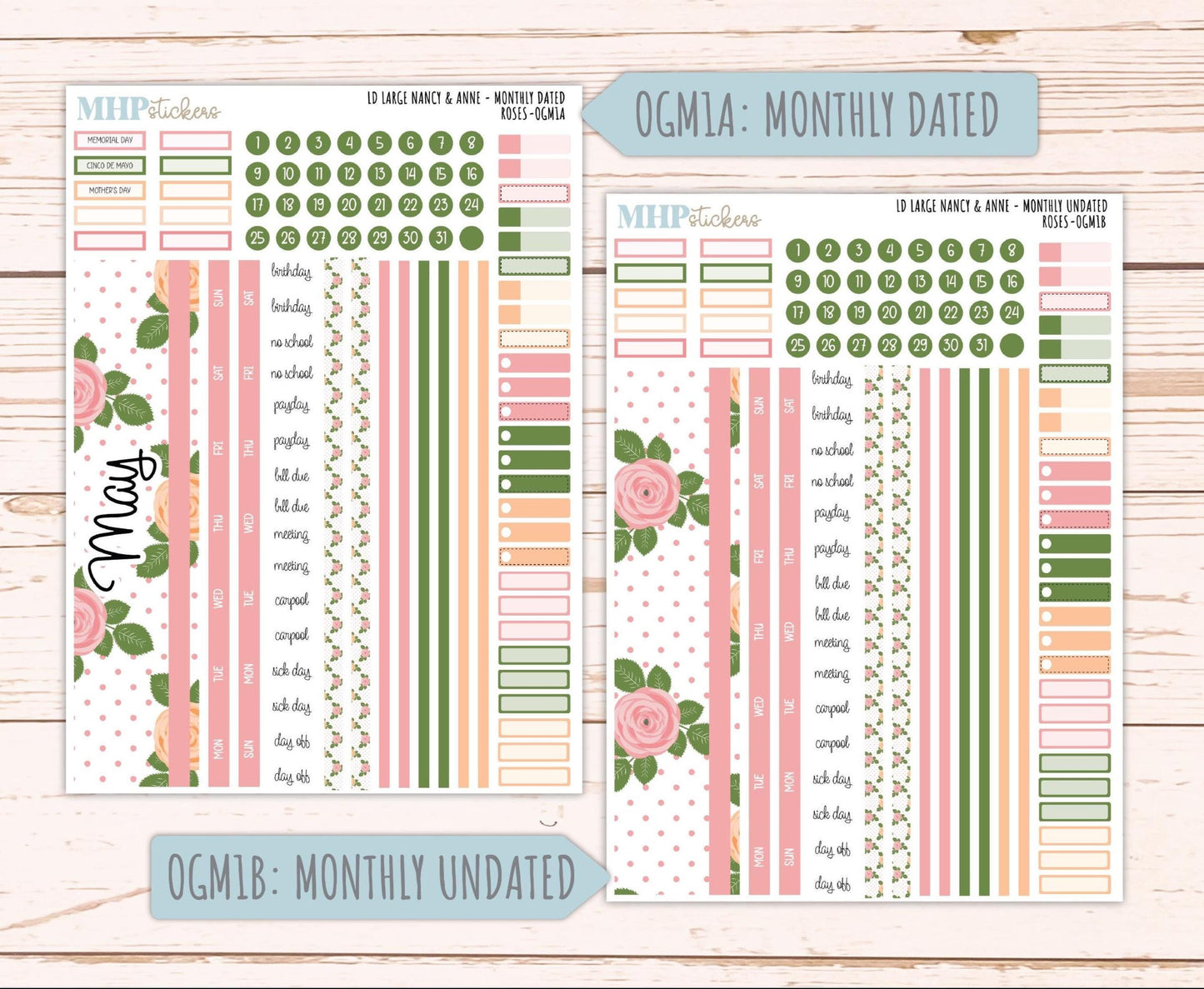 MAY 2026 Stickers for Large Nancy & Anne Planners for Laurel Denise Planners. "Roses" || OG