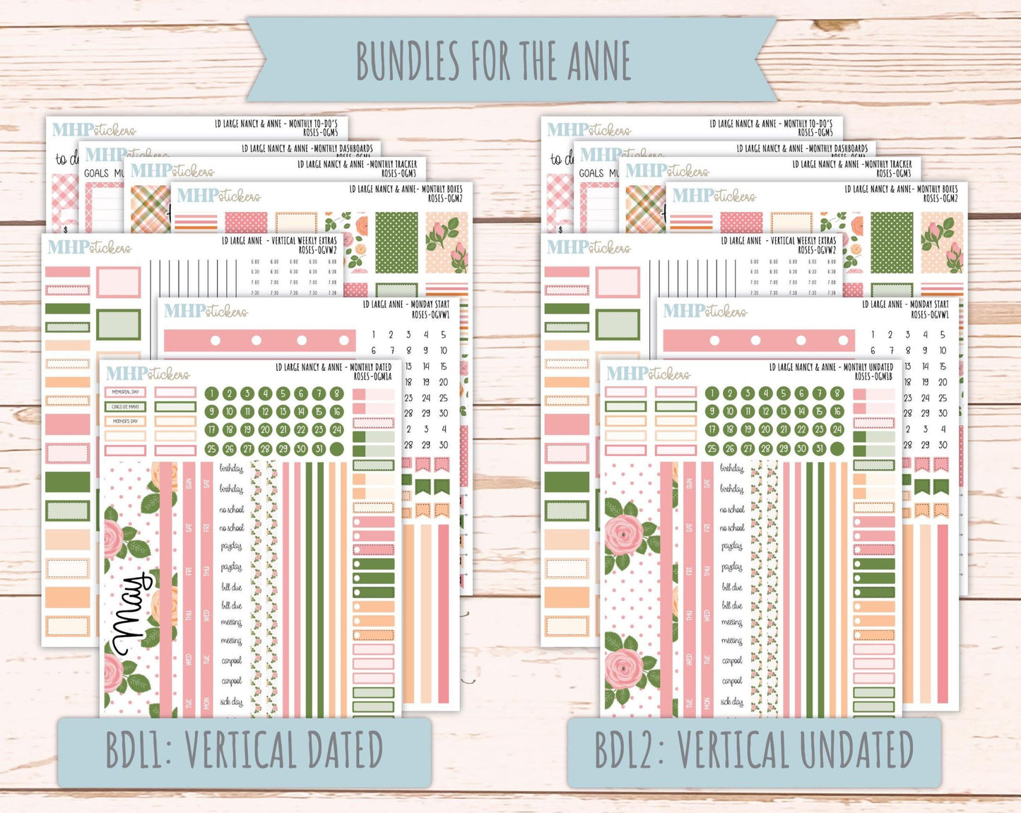 MAY 2026 Stickers for Large Nancy & Anne Planners for Laurel Denise Planners. "Roses" || OG