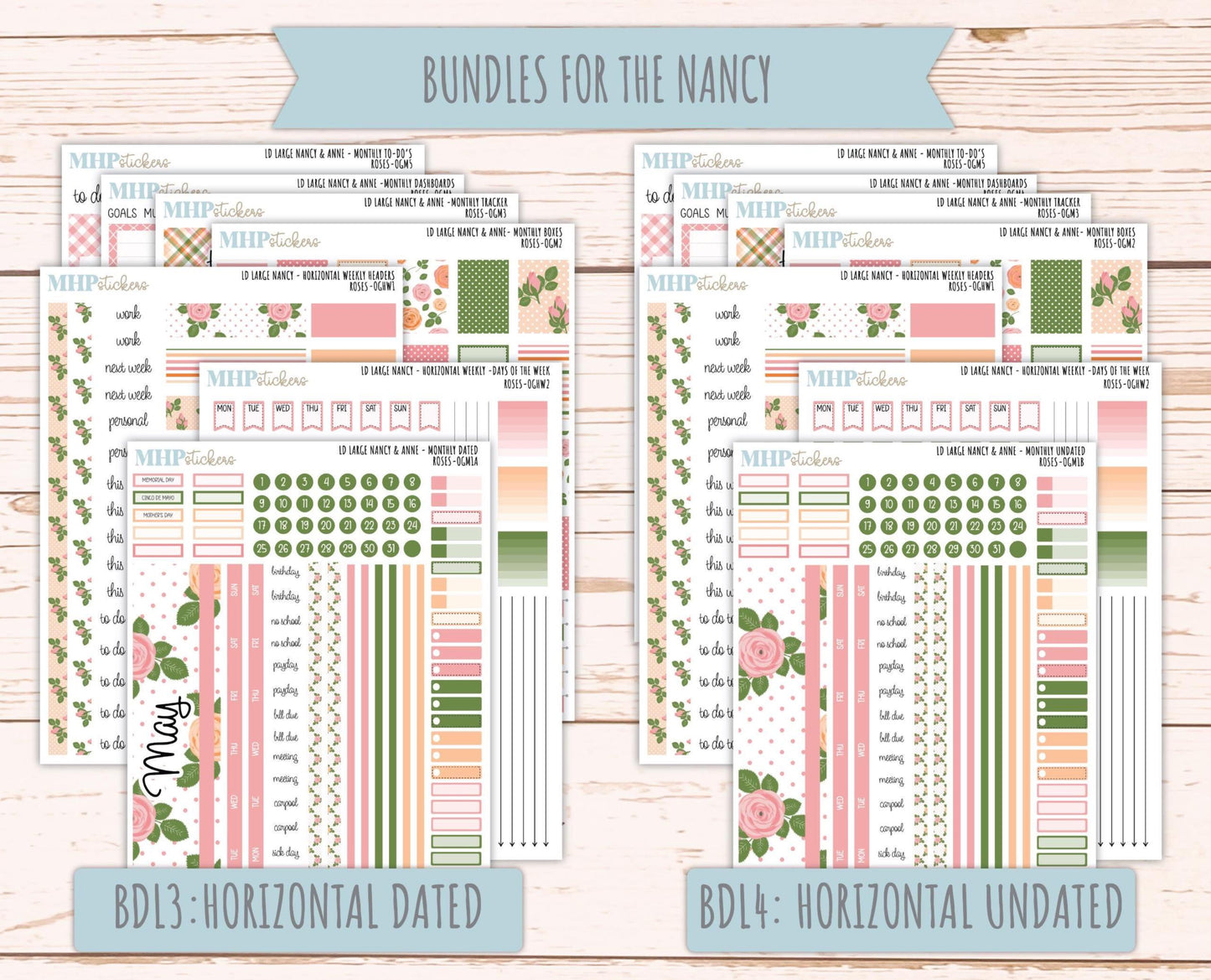 MAY 2026 Stickers for Large Nancy & Anne Planners for Laurel Denise Planners. "Roses" || OG