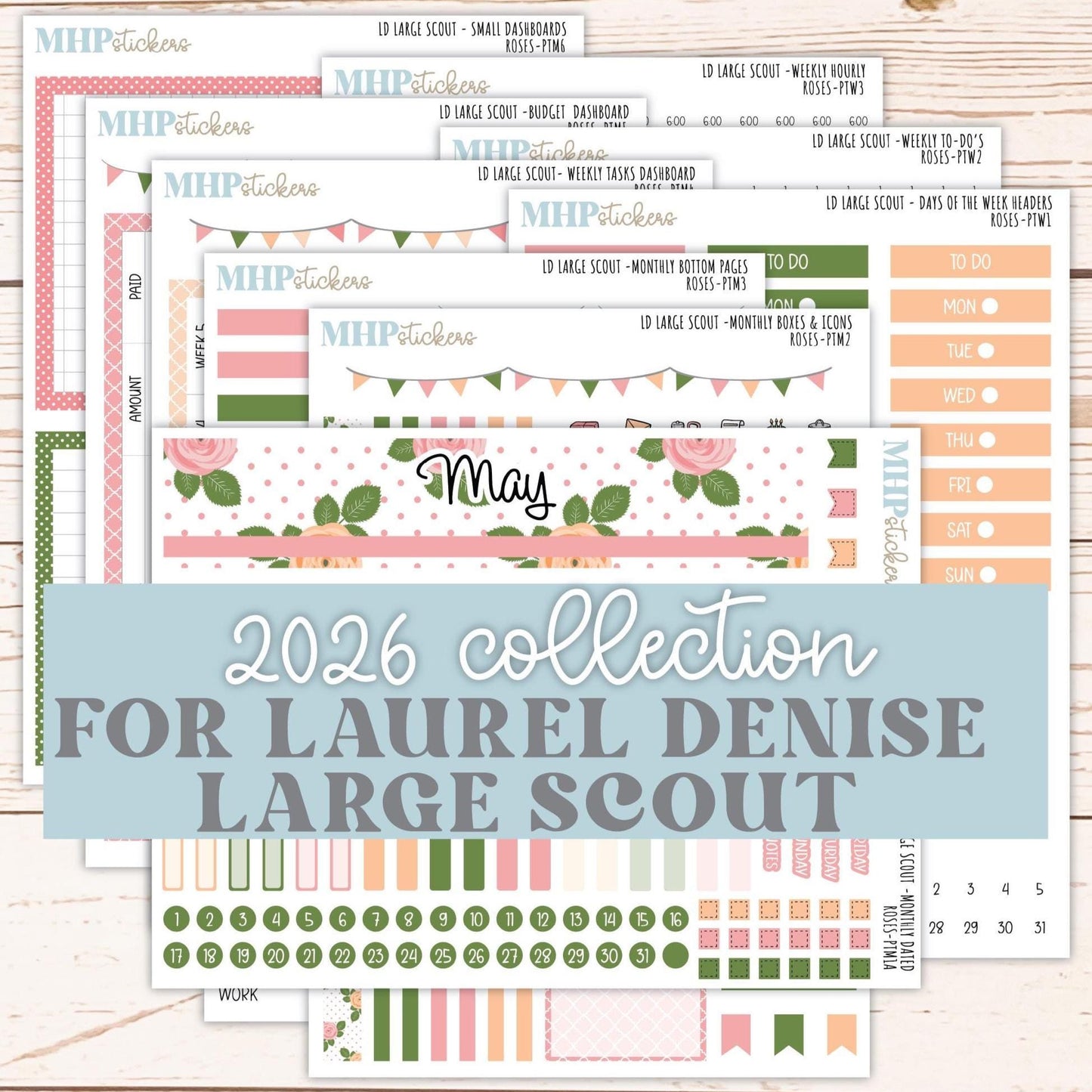 MAY 2026 Stickers for the Large Scout Laurel Denise Planners. "Roses" || PT