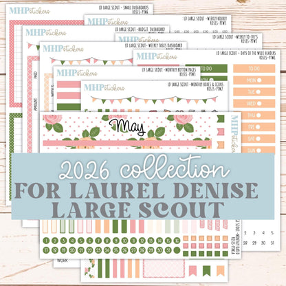 MAY 2026 Stickers for the Large Scout Laurel Denise Planners. "Roses" || PT