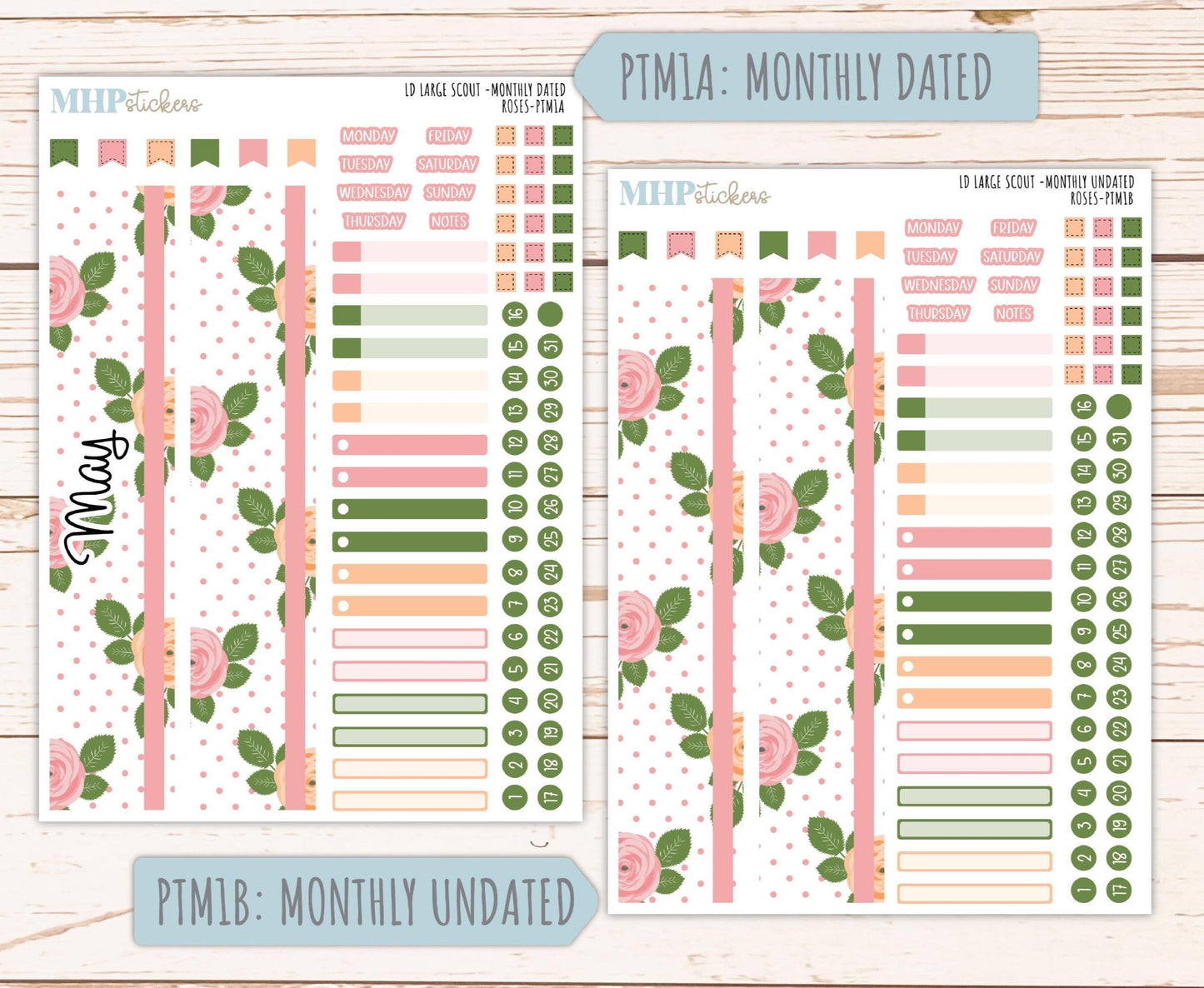 MAY 2026 Stickers for the Large Scout Laurel Denise Planners. "Roses" || PT