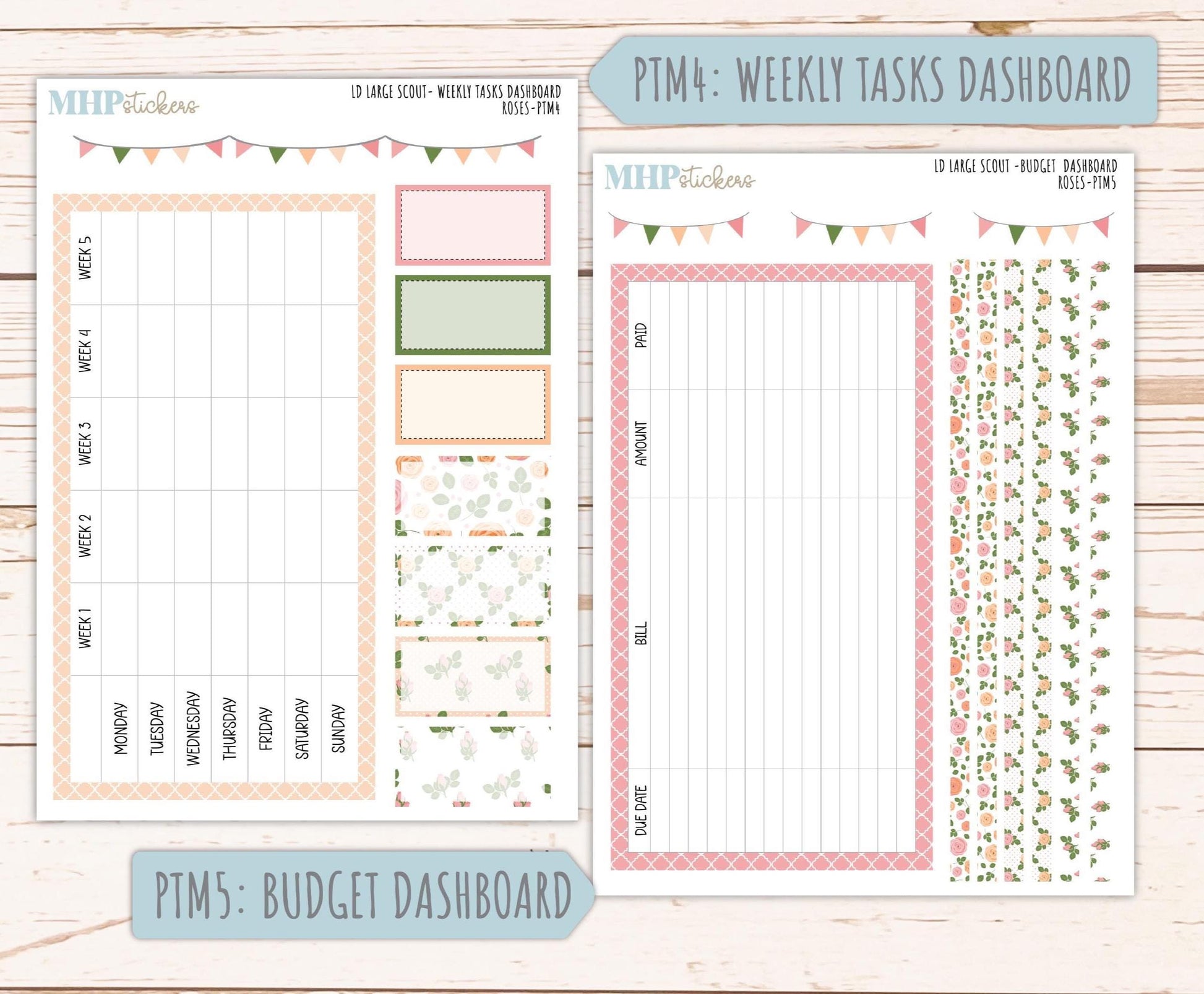 MAY 2026 Stickers for the Large Scout Laurel Denise Planners. "Roses" || PT