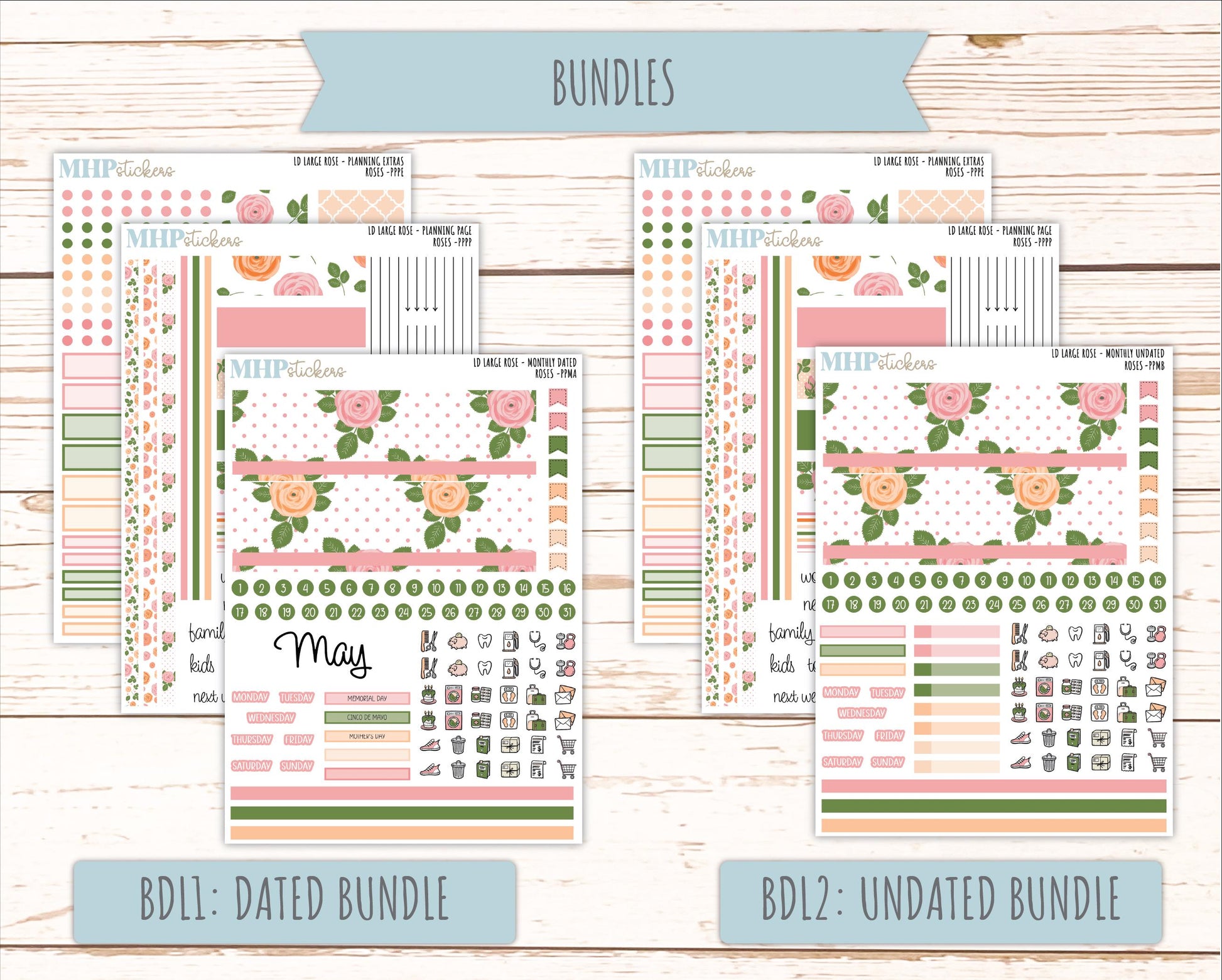MAY 2026 Stickers for the Large Rose Laurel Denise Planner. "Roses" || PP