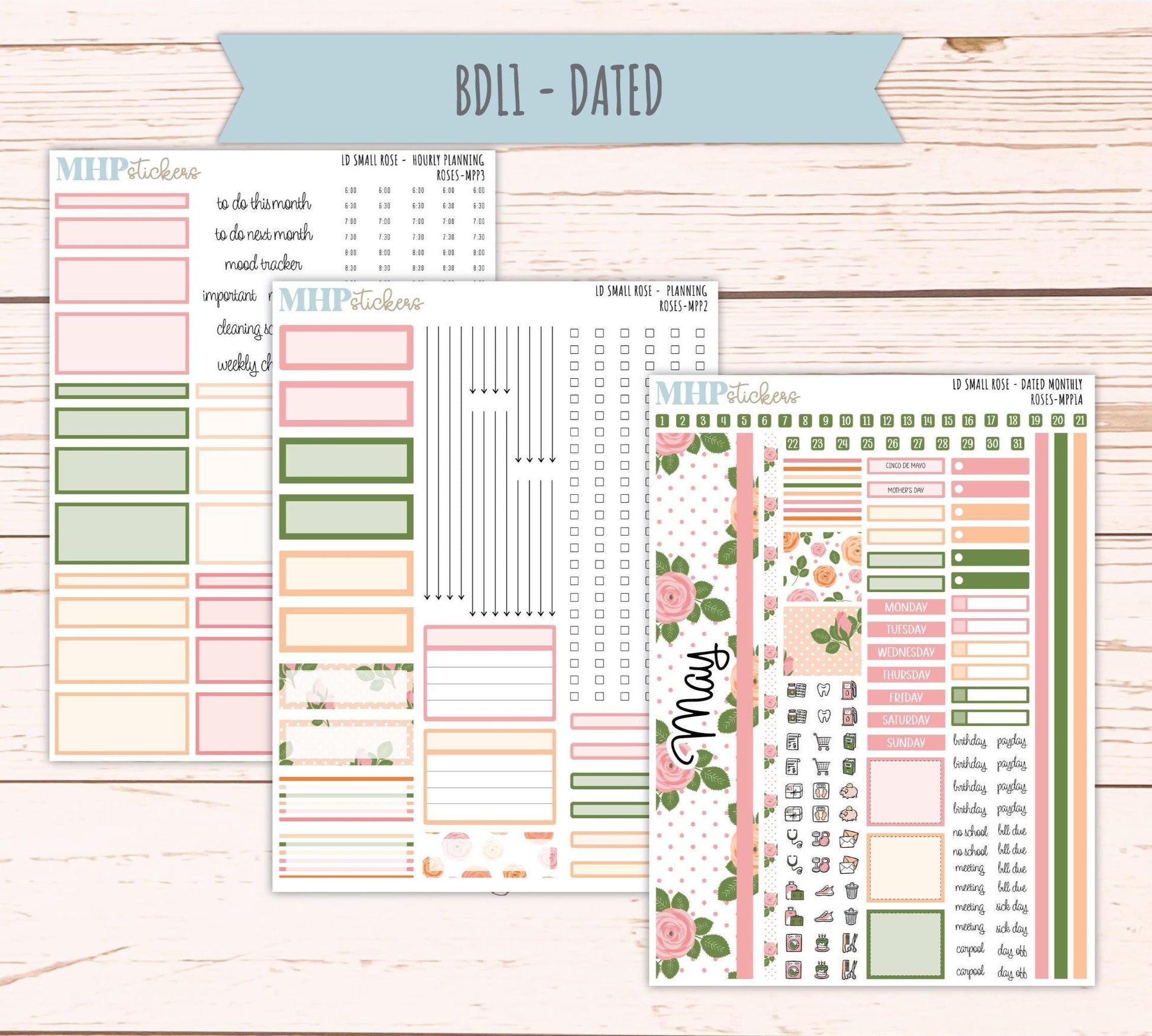 MAY 2026 Stickers for The Small Rose Laurel Denise Planner. "Roses" || MPP