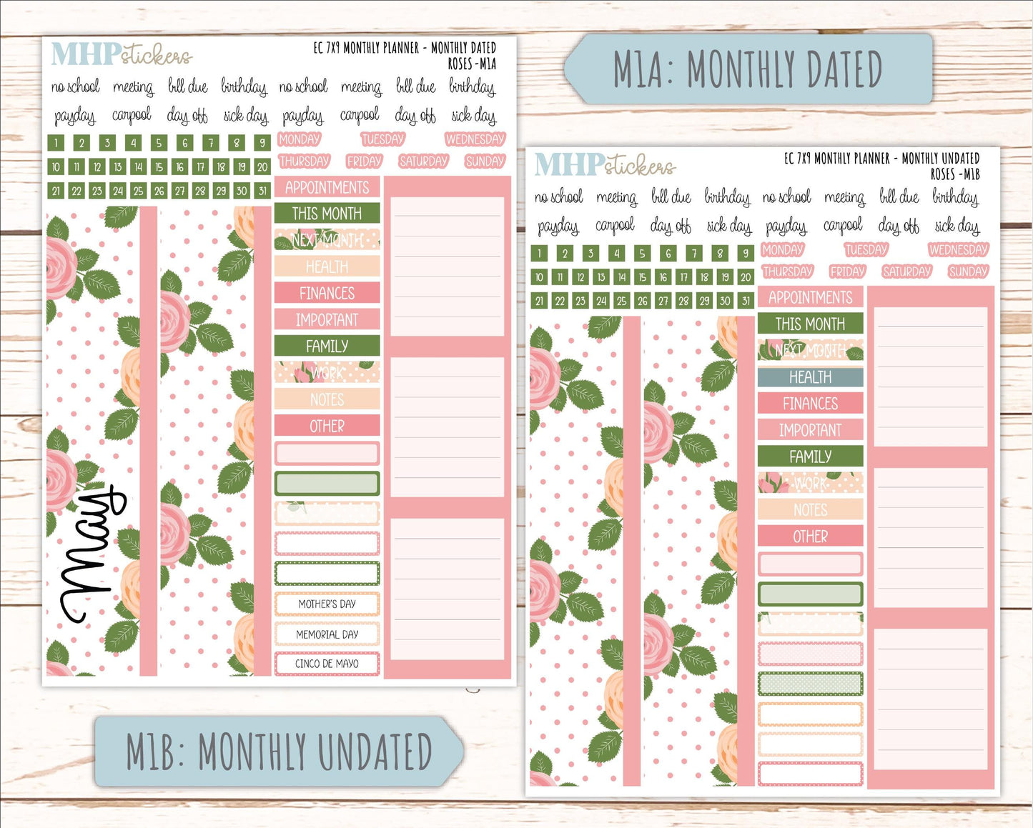 MAY Monthly Kit for 7x9 Erin Condren Planners. 2026 Collection "Roses" || ECM