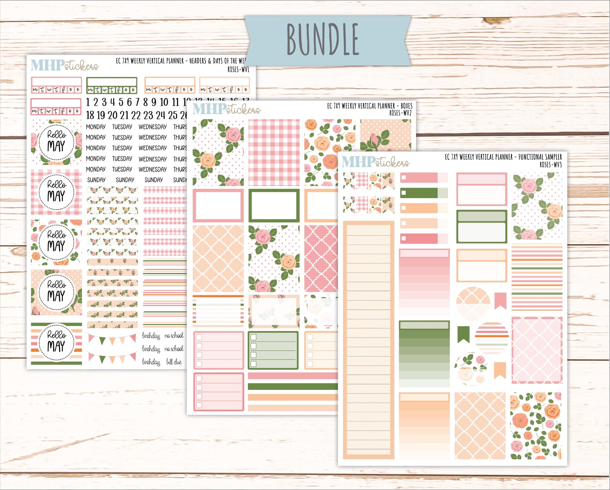 MAY Weekly Vertical Kits for 7x9 Erin Condren Planners. 2026 Collection "Roses" || ECWV