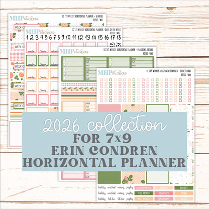MAY Weekly Horizontal Planning Kit for 7x9 Erin Condren Planners. 2026 Collection "Roses" || ECWH