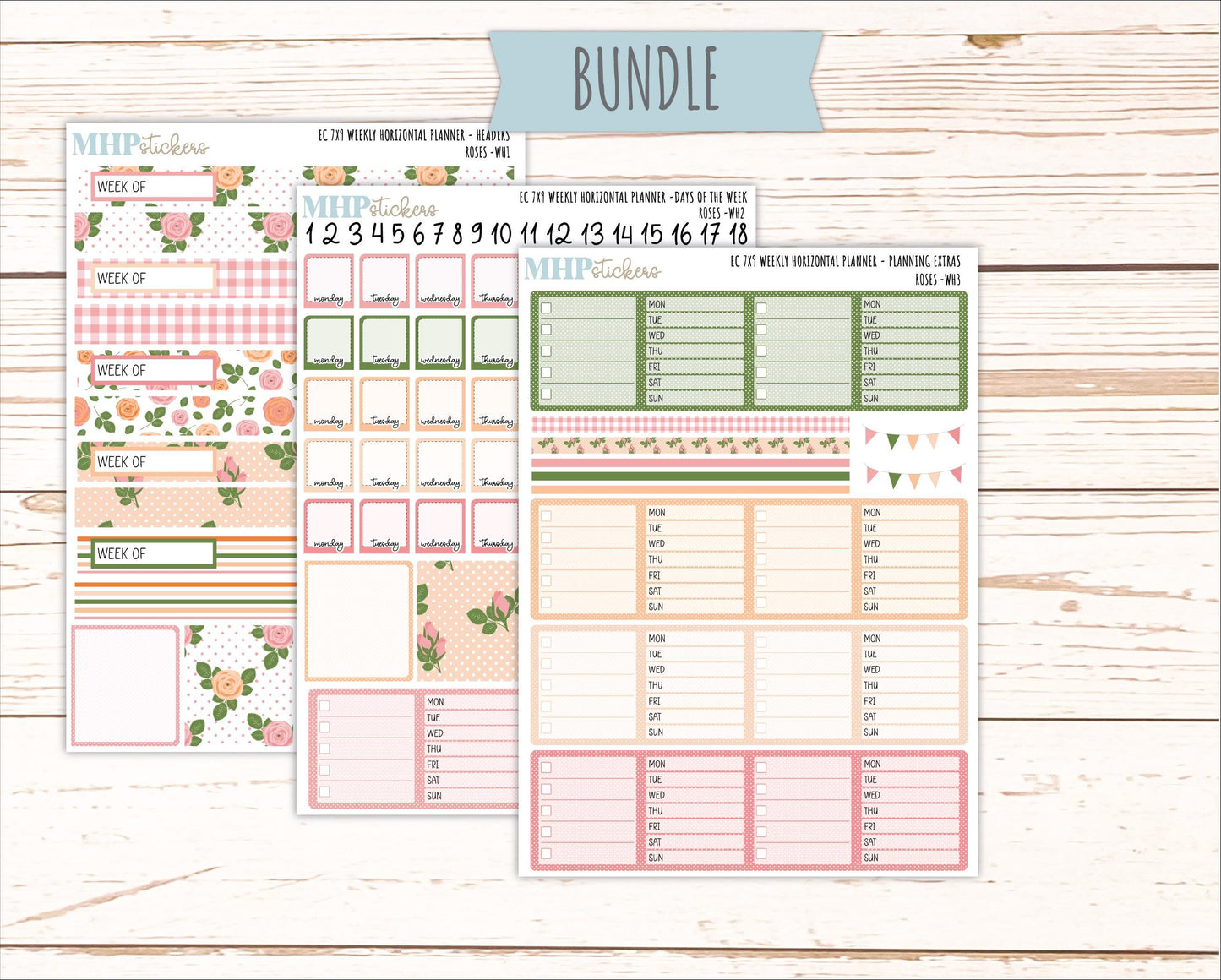 MAY Weekly Horizontal Planning Kit for 7x9 Erin Condren Planners. 2026 Collection "Roses" || ECWH