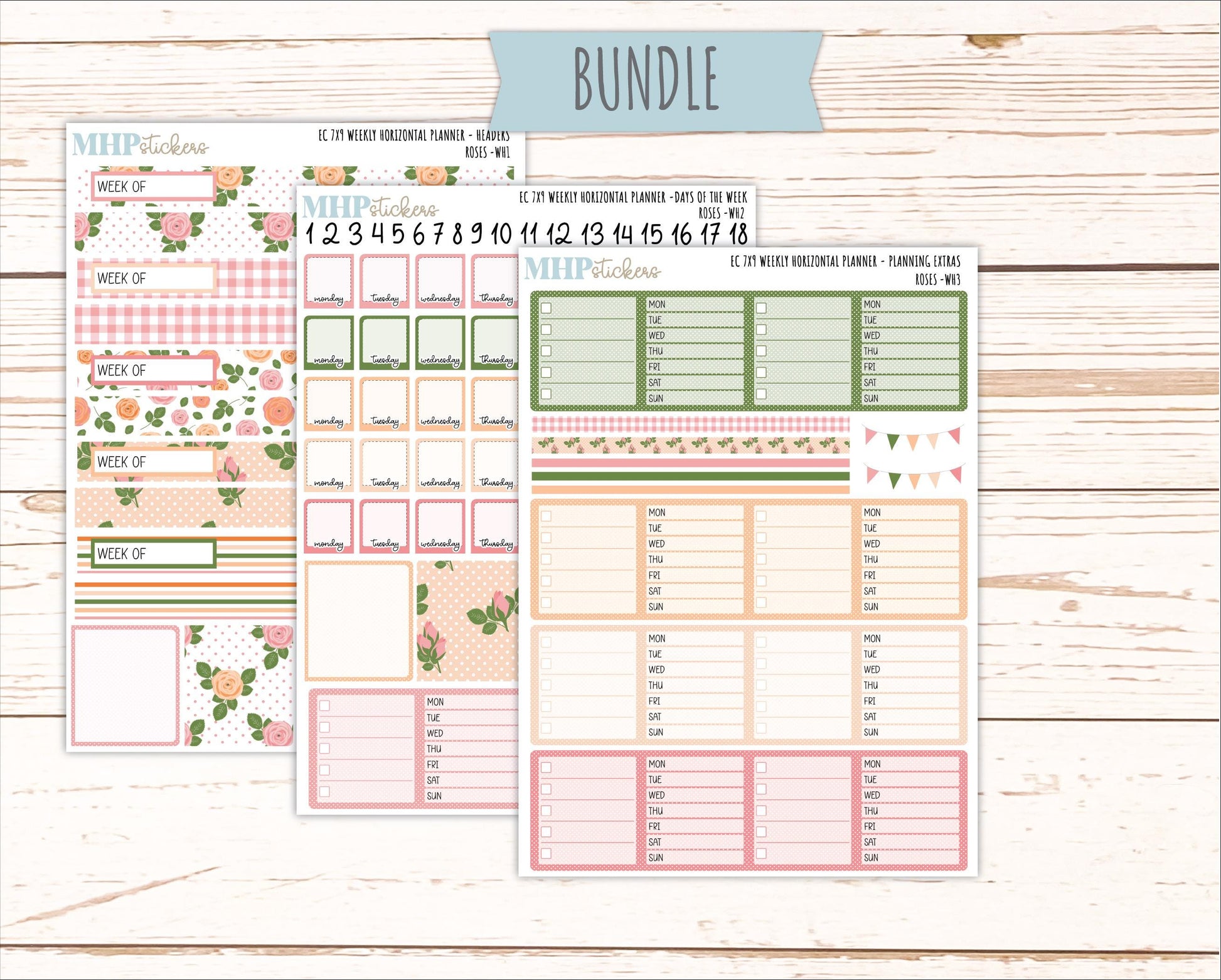 MAY Weekly Horizontal Planning Kit for 7x9 Erin Condren Planners. 2026 Collection "Roses" || ECWH