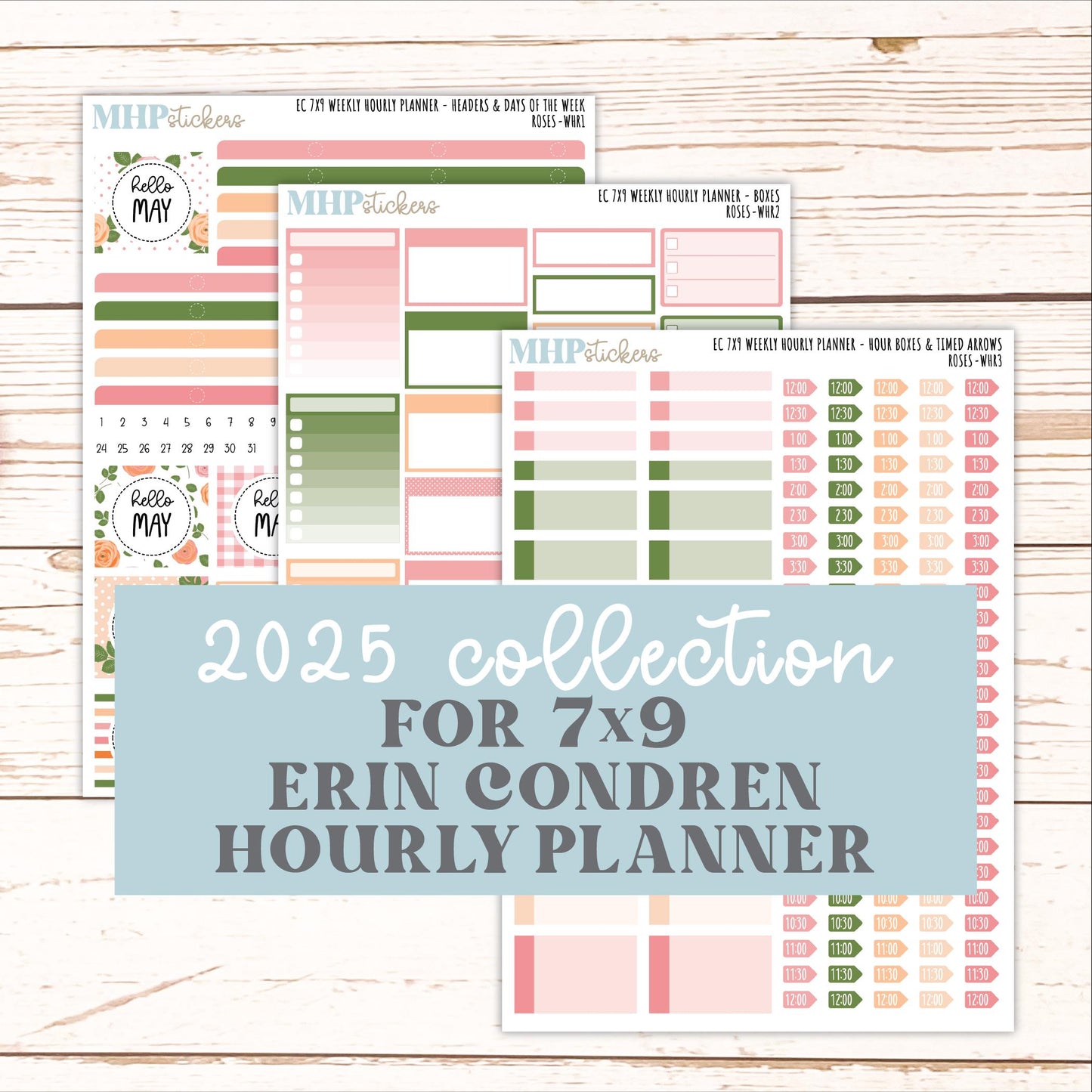 MAY Weekly Hourly Planning Kits for 7x9 Erin Condren Planners. 2026 Collection "Roses" || ECWHR