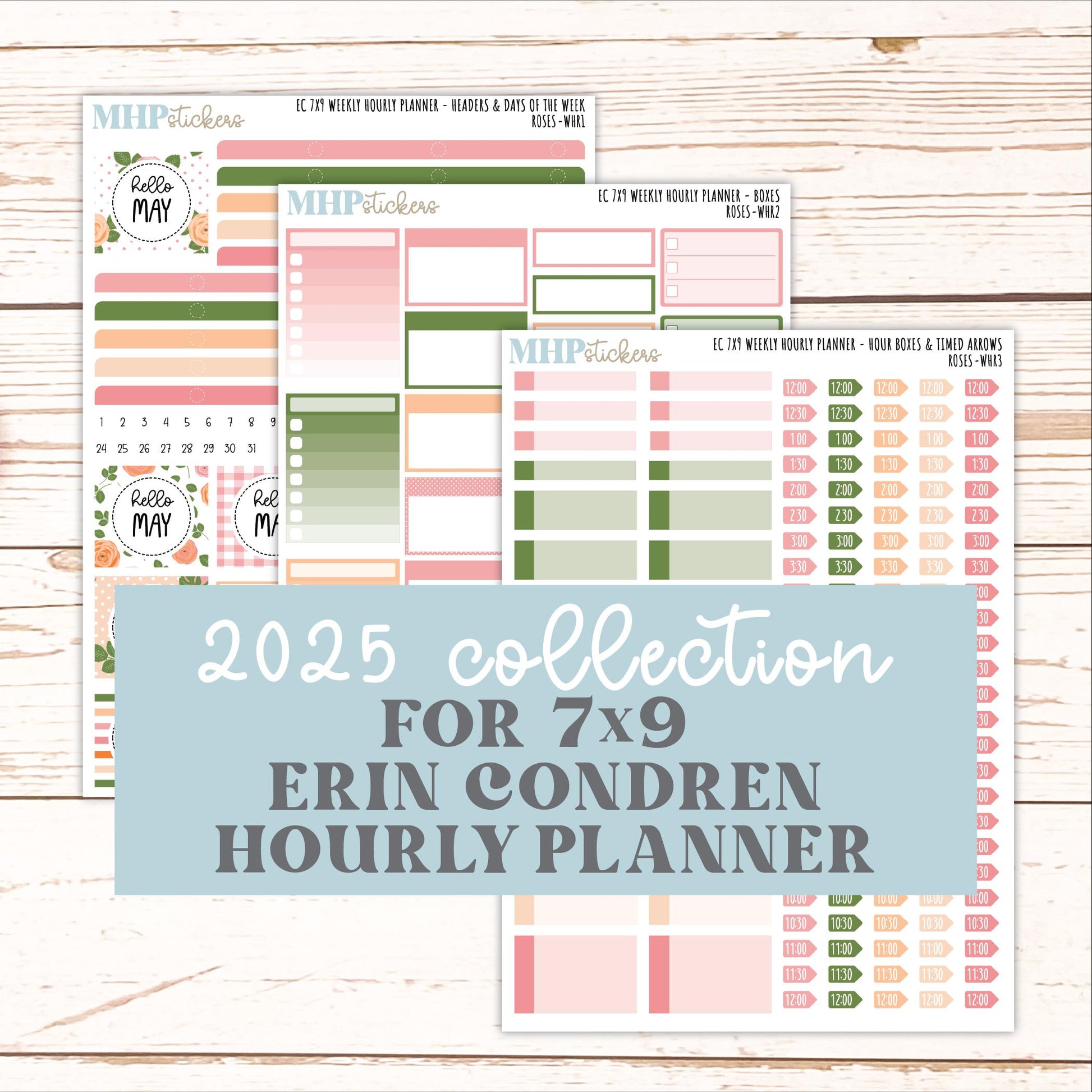 MAY Weekly Hourly Planning Kits for 7x9 Erin Condren Planners. 2026 Collection "Roses" || ECWHR
