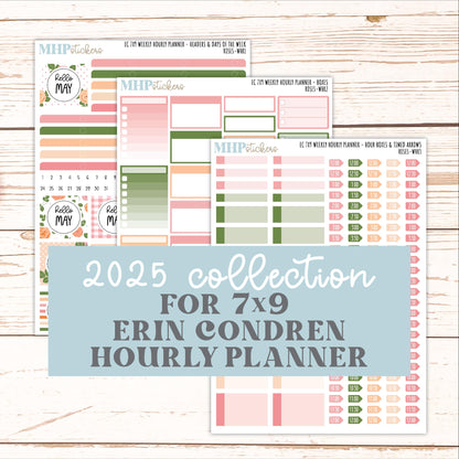 MAY Weekly Hourly Planning Kits for 7x9 Erin Condren Planners. 2026 Collection "Roses" || ECWHR