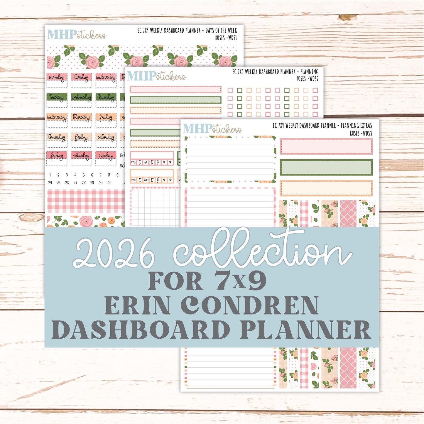 MAY Weekly Dashboard Kit for 7x9 Erin Condren Planners. 2026 Collection "Roses" || ECWDS