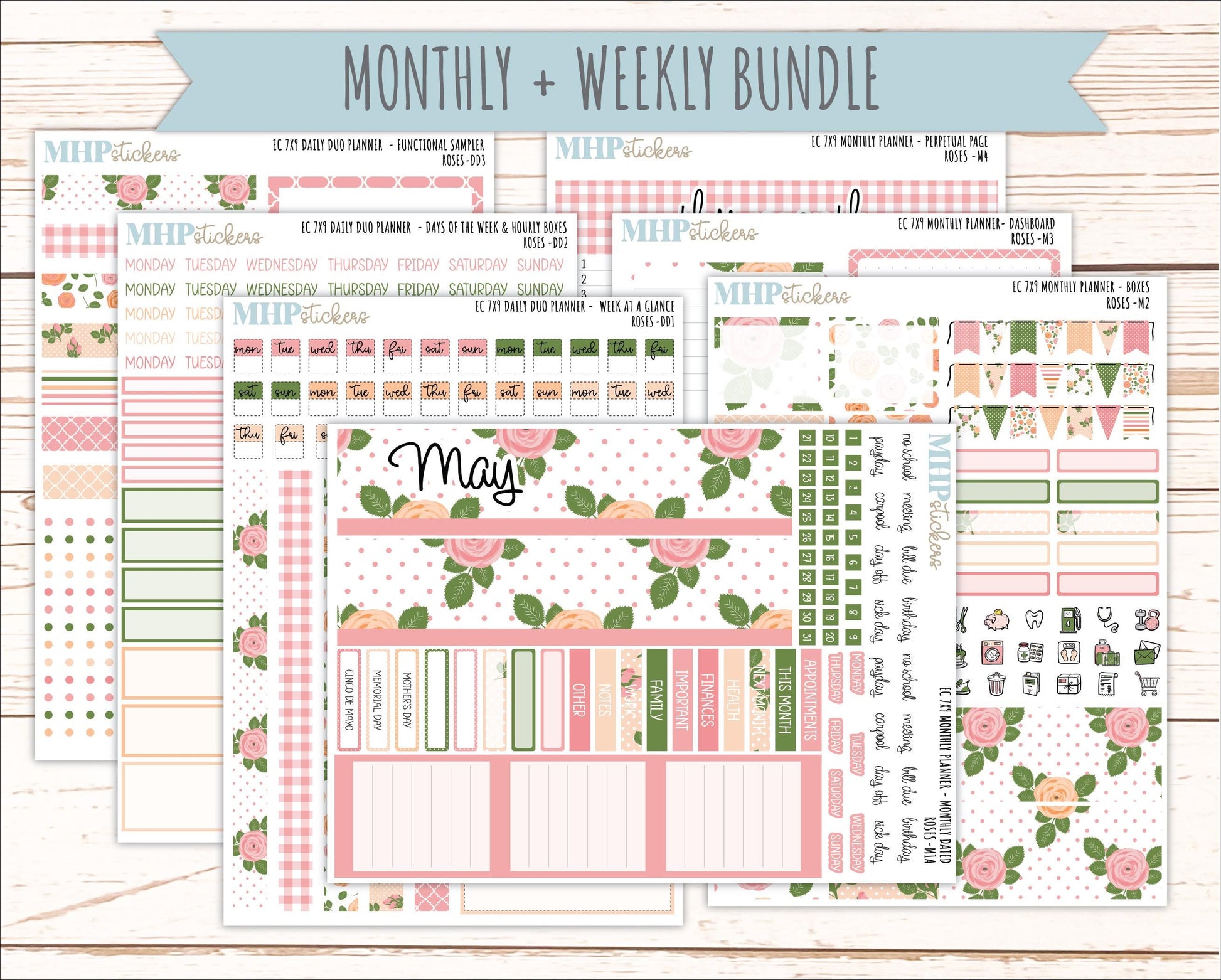 MAY Daily Duo Sticker Kit for 7x9 Erin Condren Planners. 2026 Collection "Roses" || ECDD