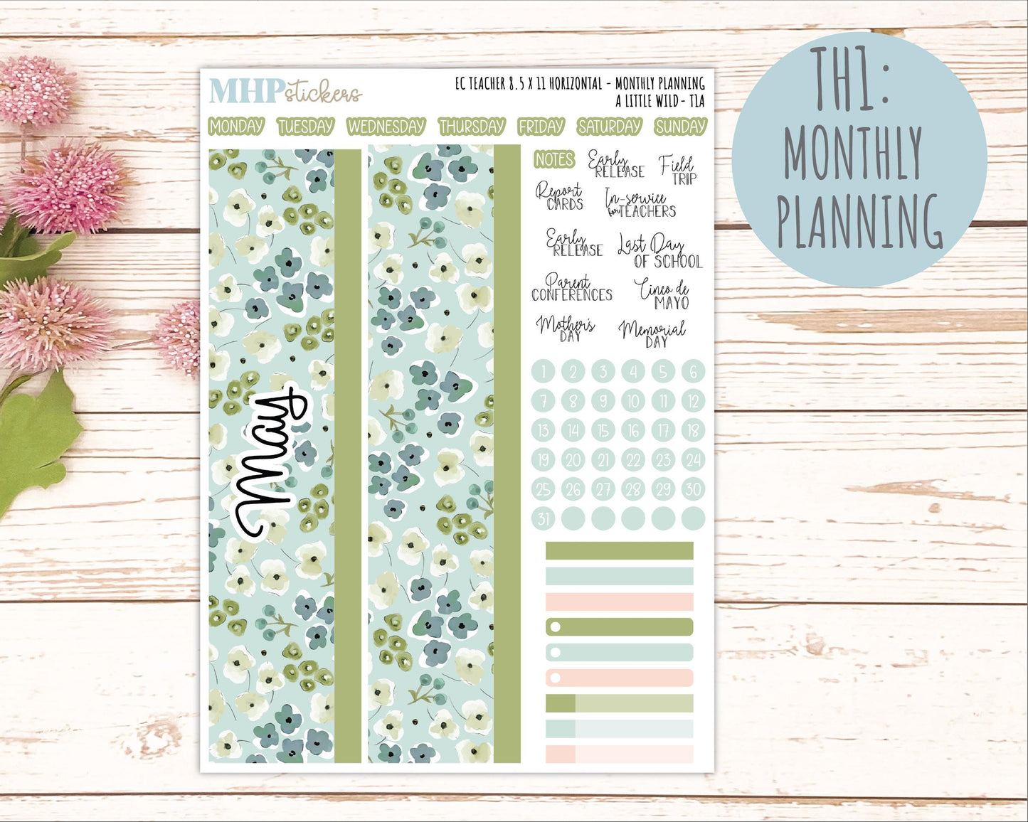 MAY Stickers for EC Teacher Lesson Planner - Horizontal Layout. 2026 Collection "A Little Wild" || ECTH