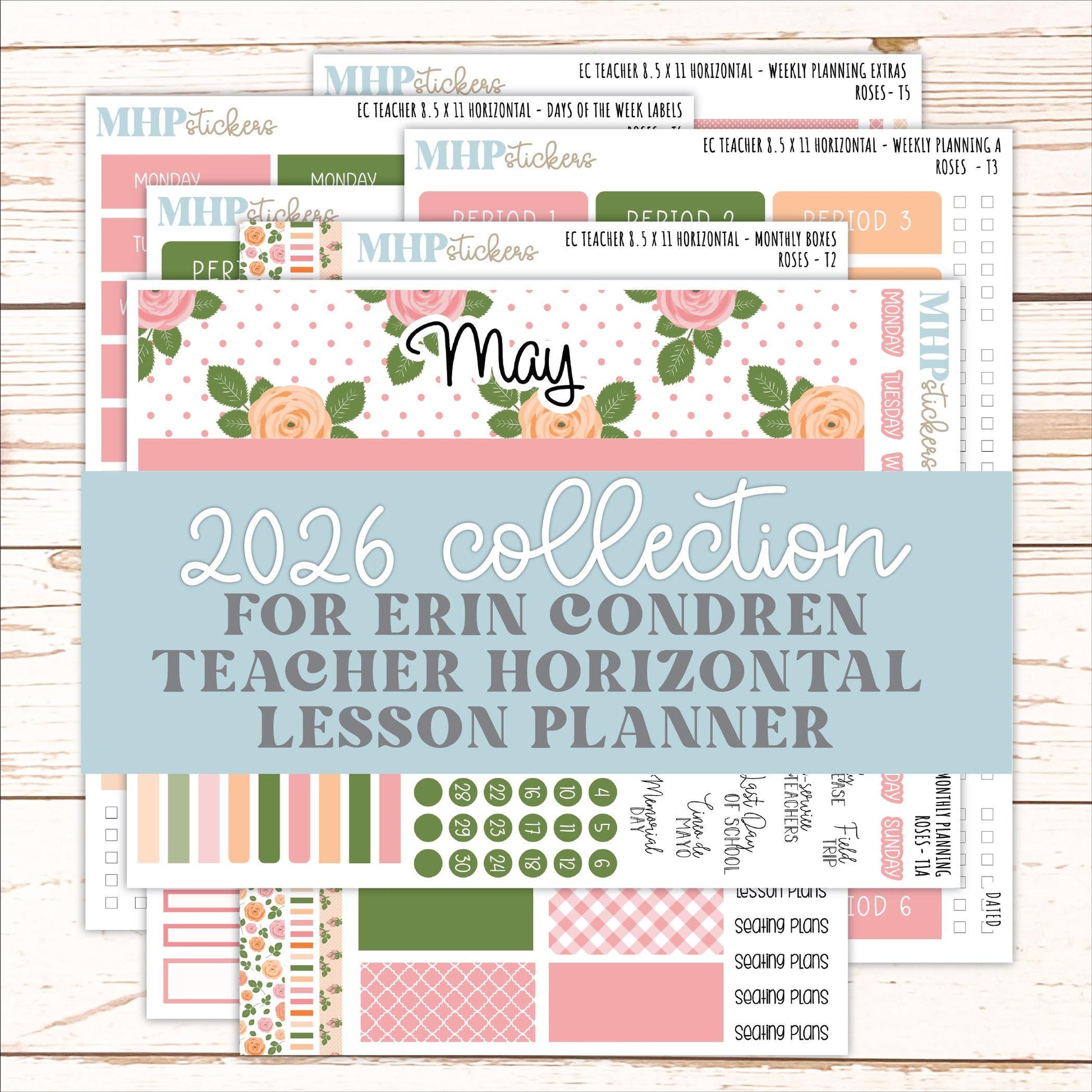 MAY Stickers for EC Teacher Lesson Planner - Horizontal Layout. 2026 Collection "Roses" || ECTH