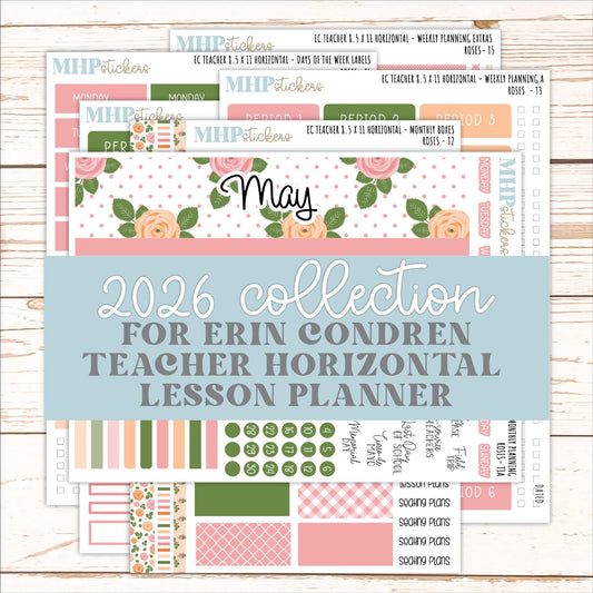 MAY Stickers for EC Teacher Lesson Planner - Horizontal Layout. 2026 Collection "Roses" || ECTH