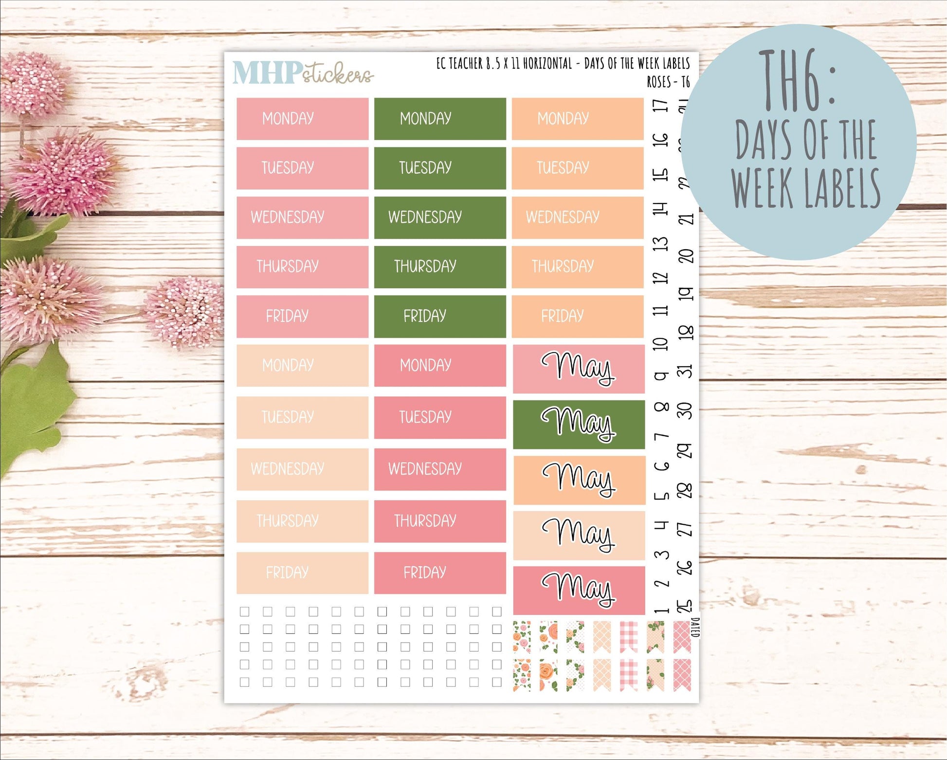 MAY Stickers for EC Teacher Lesson Planner - Horizontal Layout. 2026 Collection "Roses" || ECTH