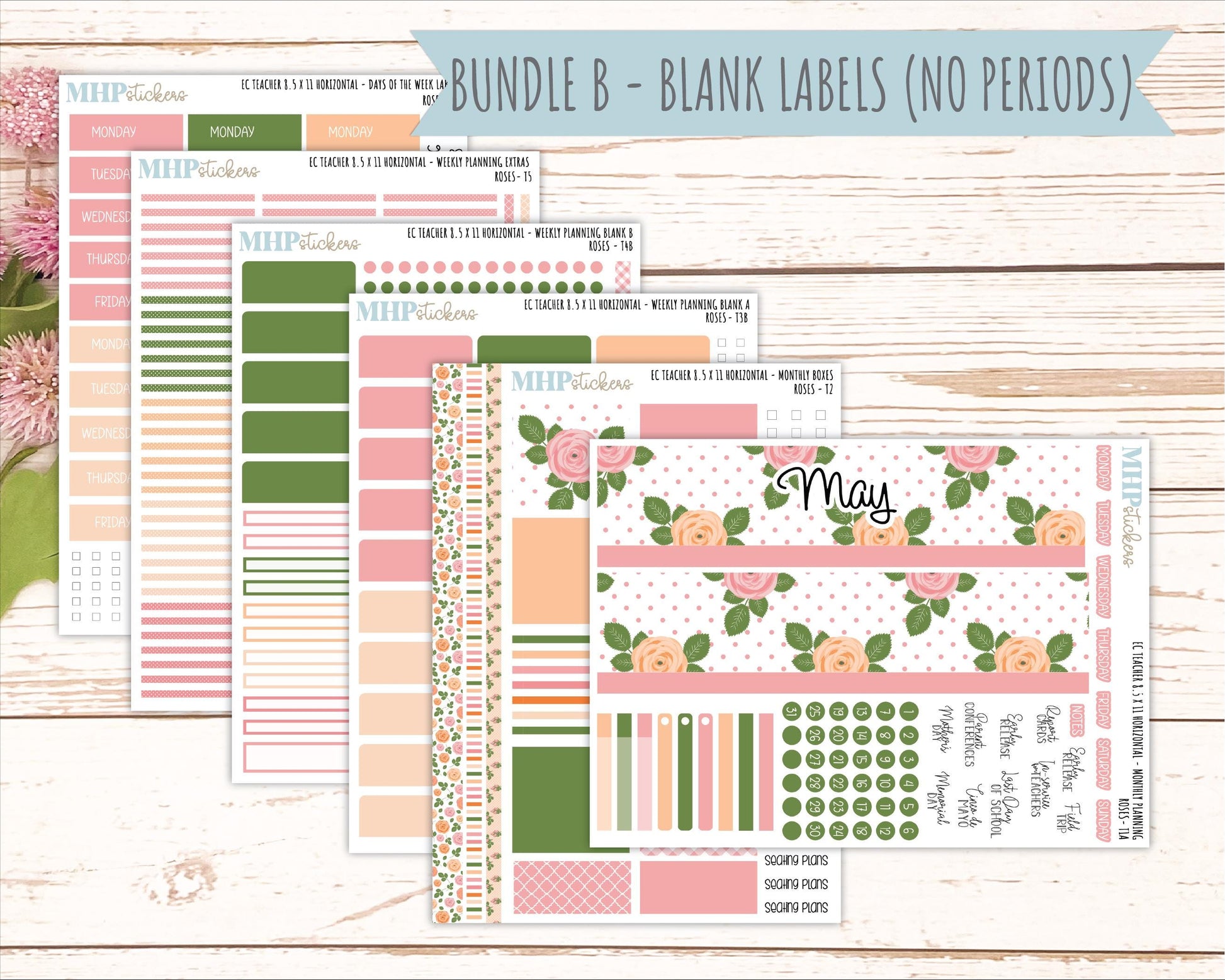 MAY Stickers for EC Teacher Lesson Planner - Horizontal Layout. 2026 Collection "Roses" || ECTH
