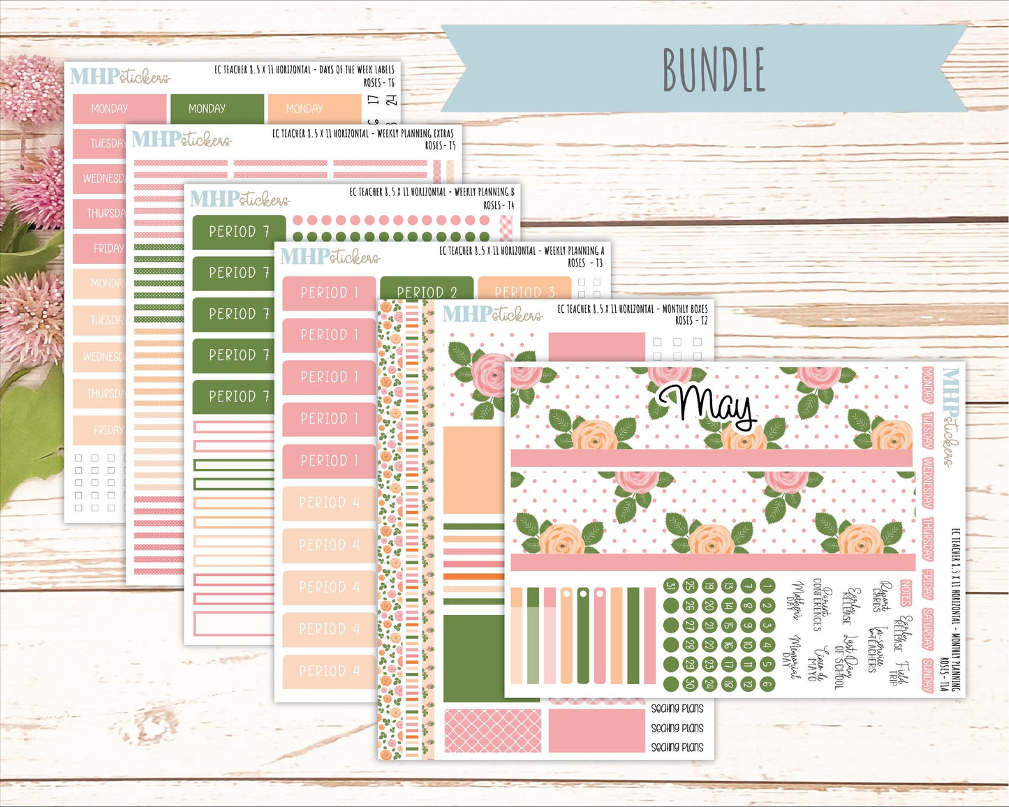 MAY Stickers for EC Teacher Lesson Planner - Horizontal Layout. 2026 Collection "Roses" || ECTH