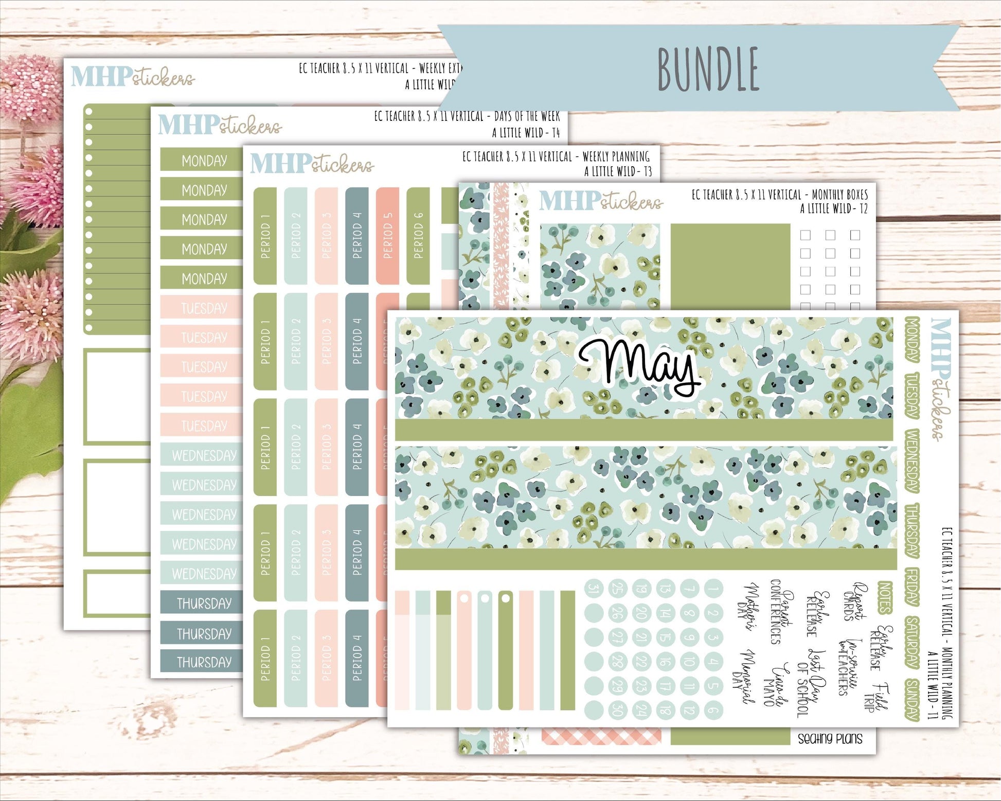 MAY Stickers for EC Teacher Lesson Planner - Vertical Layout. 2026 Collection "A Little Wild" || ECTV