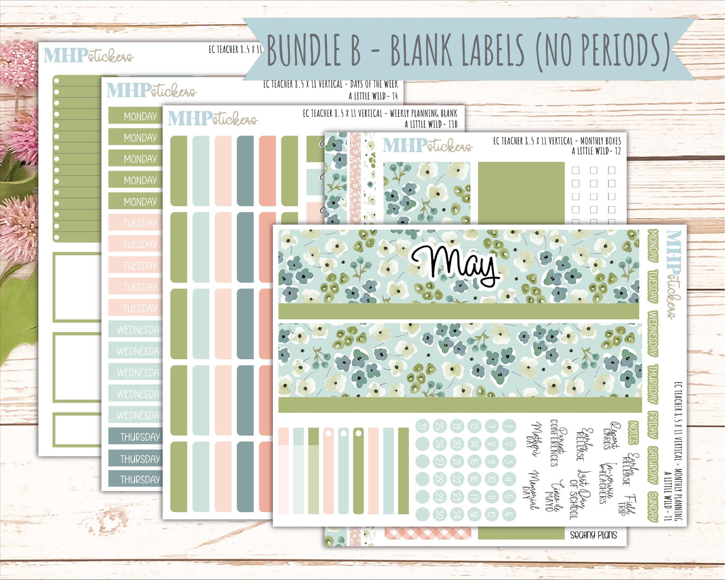 MAY Stickers for EC Teacher Lesson Planner - Vertical Layout. 2026 Collection "A Little Wild" || ECTV