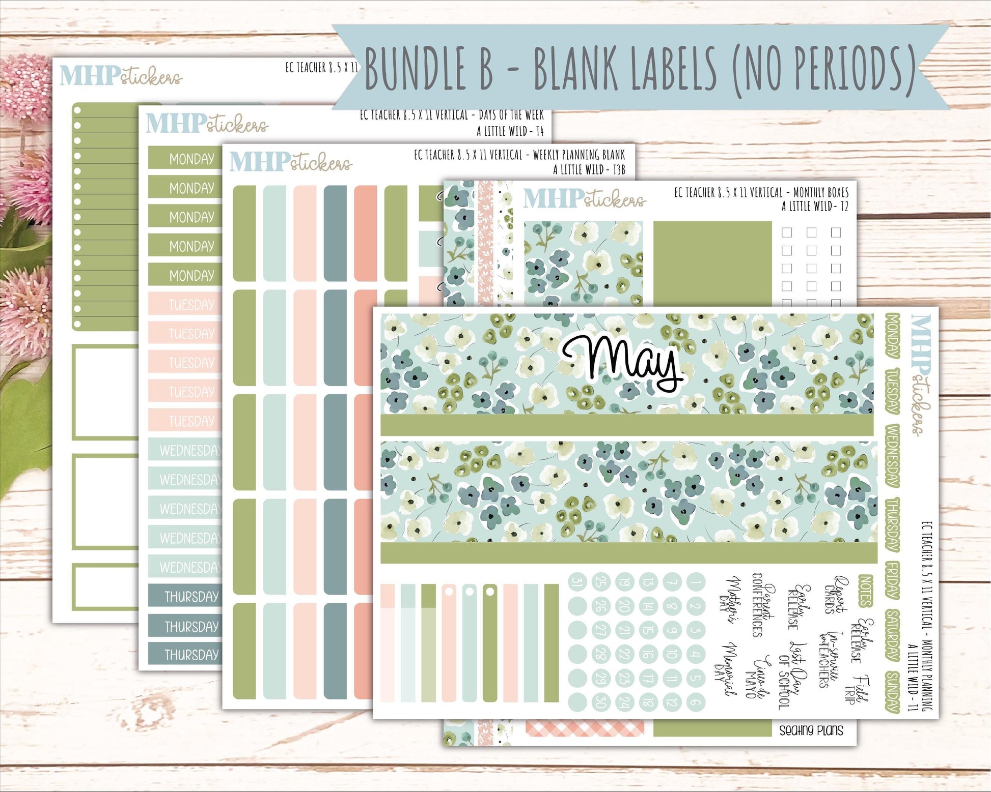 MAY Stickers for EC Teacher Lesson Planner - Vertical Layout. 2026 Collection "A Little Wild" || ECTV
