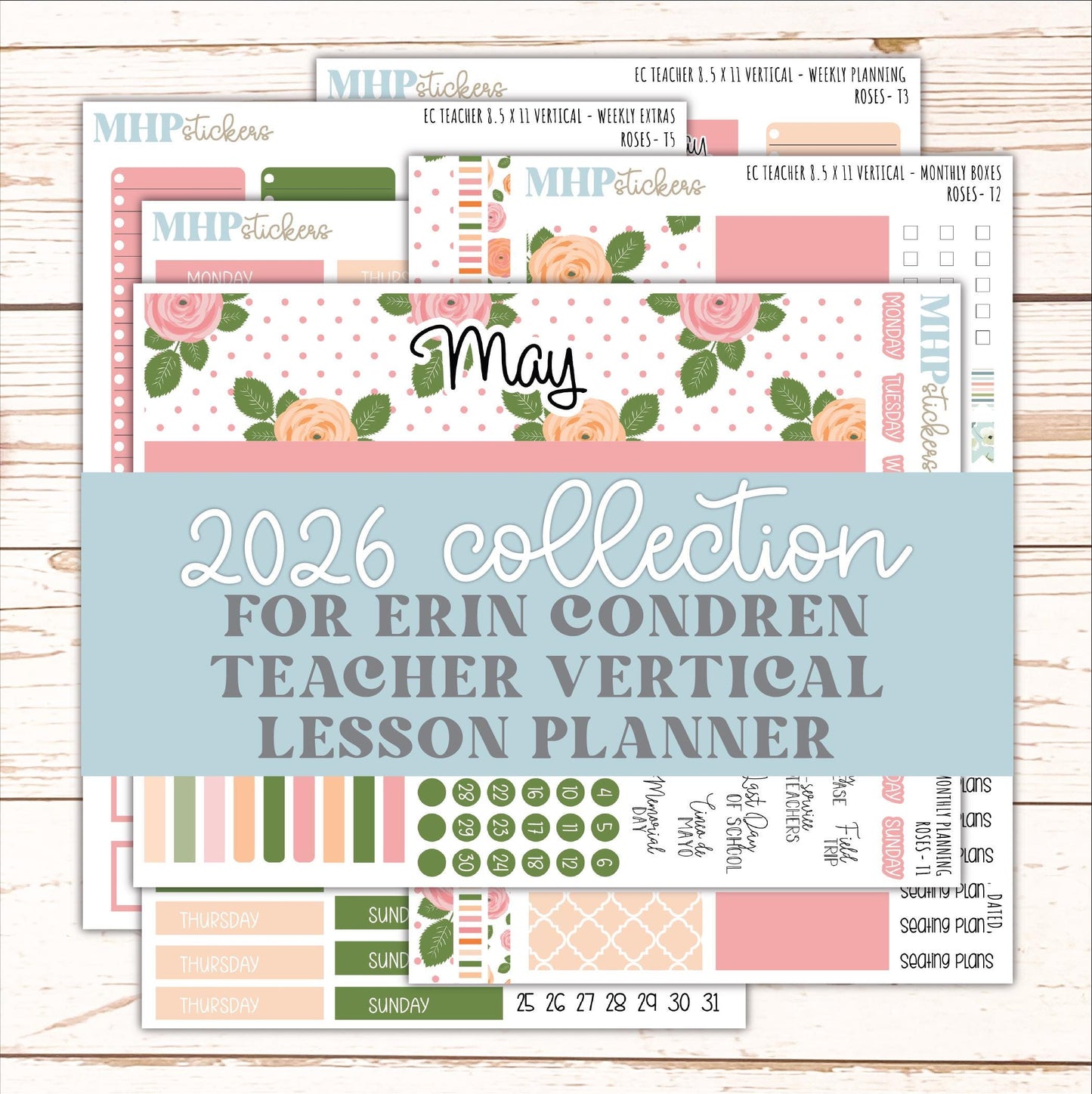 MAY Stickers for EC Teacher Lesson Planner - Vertical Layout. 2026 Collection "Roses" || ECTV