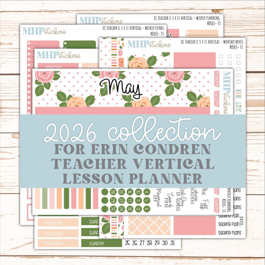 MAY Stickers for EC Teacher Lesson Planner - Vertical Layout. 2026 Collection "Roses" || ECTV