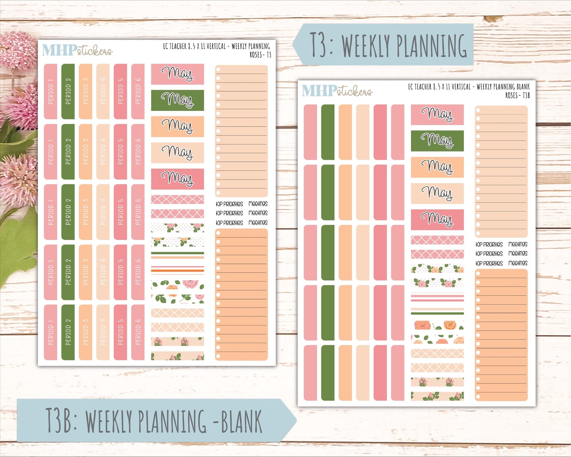 MAY Stickers for EC Teacher Lesson Planner - Vertical Layout. 2026 Collection "Roses" || ECTV