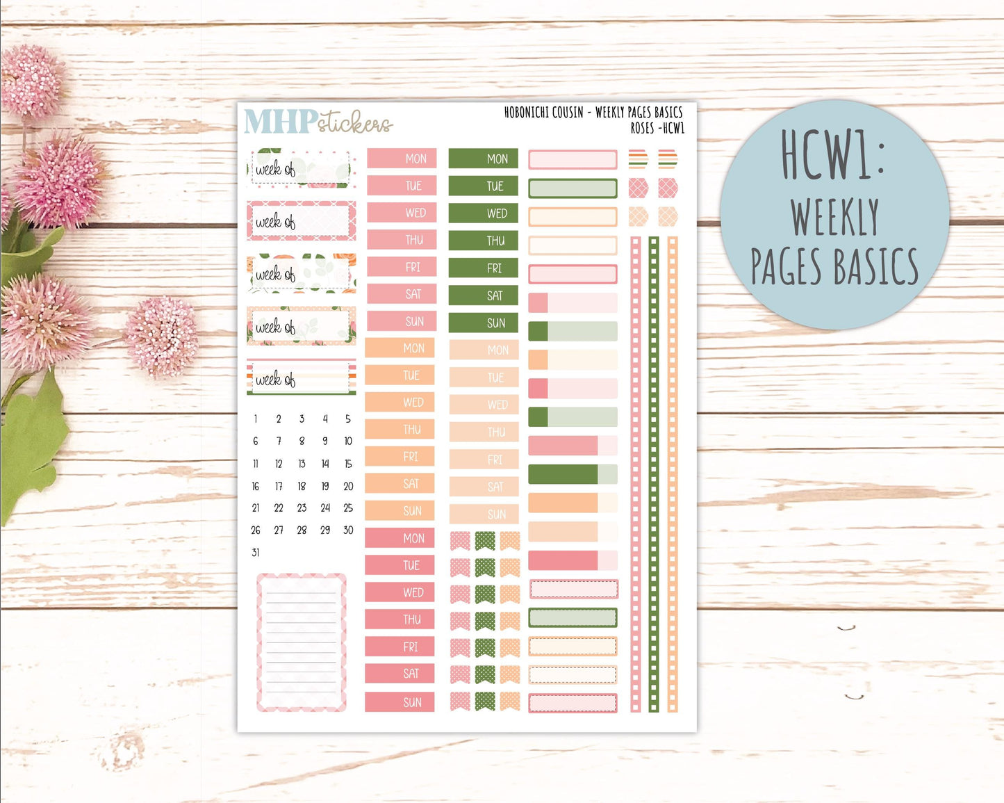MAY 2026 Stickers for Hobonichi Cousin. A5 Planners "Roses" || HC