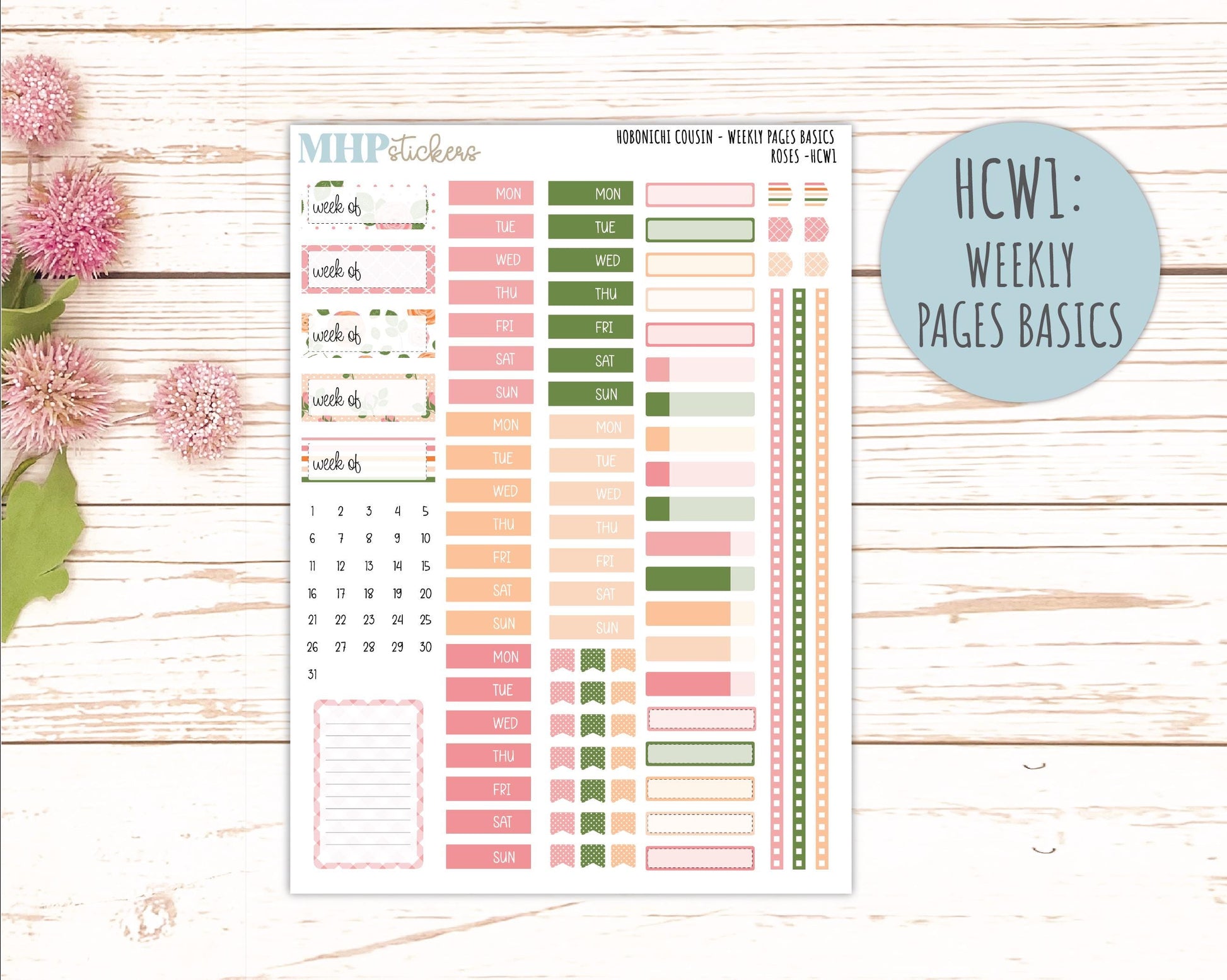 MAY 2026 Stickers for Hobonichi Cousin. A5 Planners "Roses" || HC