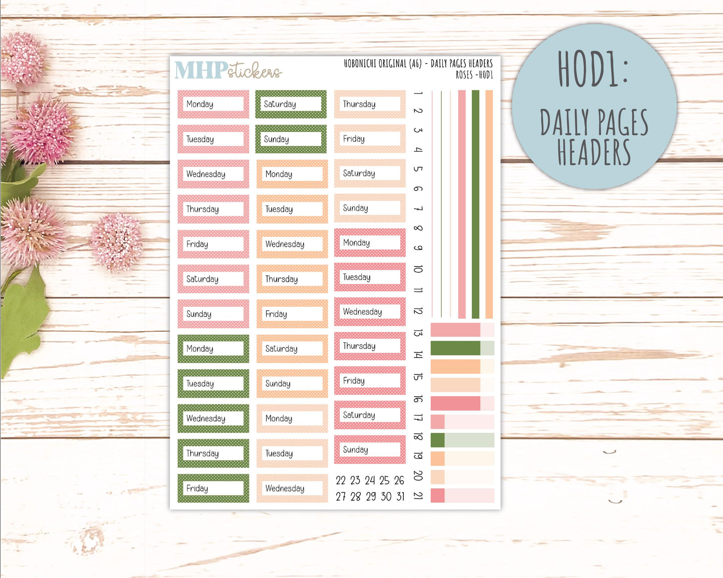 MAY 2026 Stickers for Hobonichi Techo Original. A6 Planners "Roses" || HO