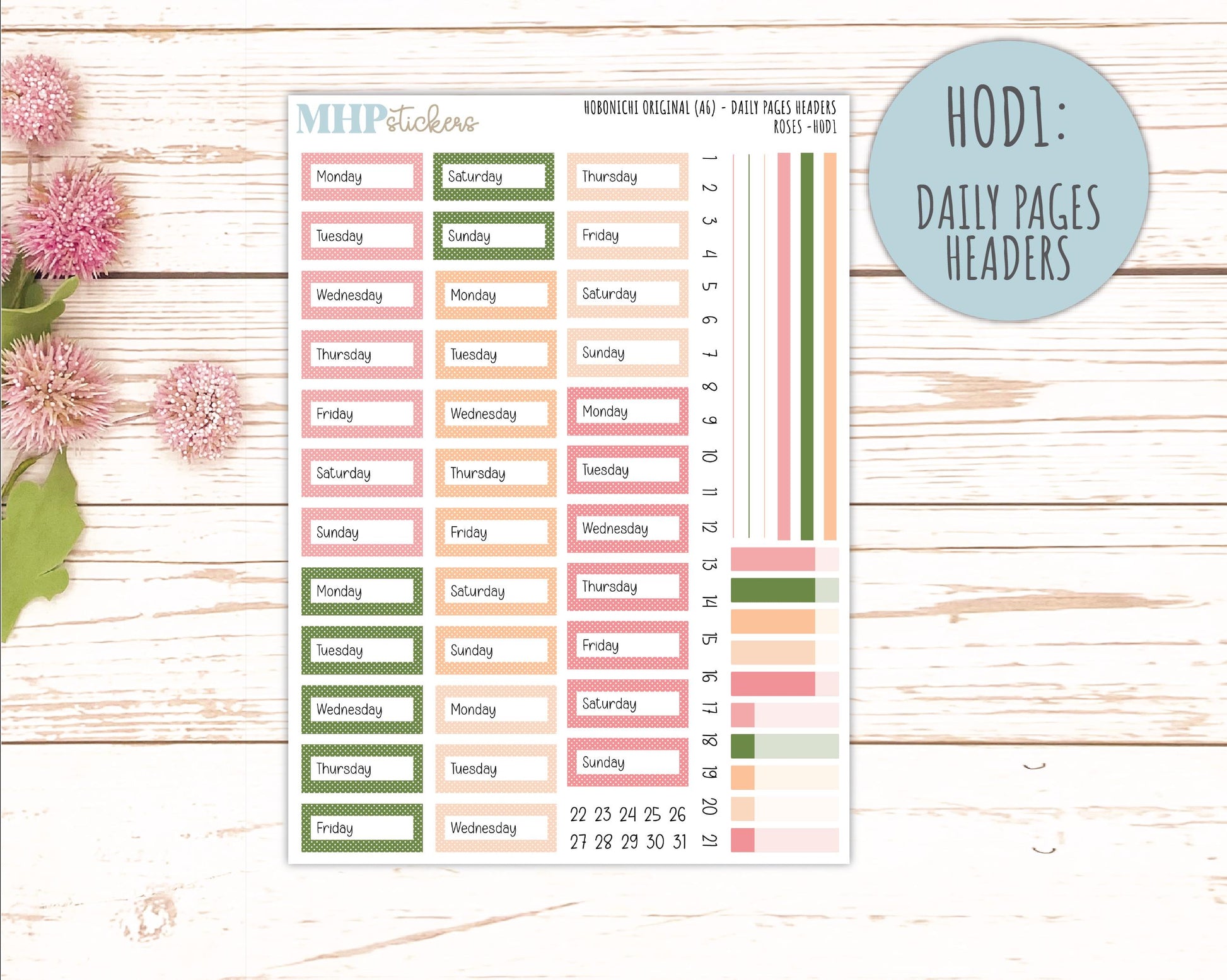 MAY 2026 Stickers for Hobonichi Techo Original. A6 Planners "Roses" || HO