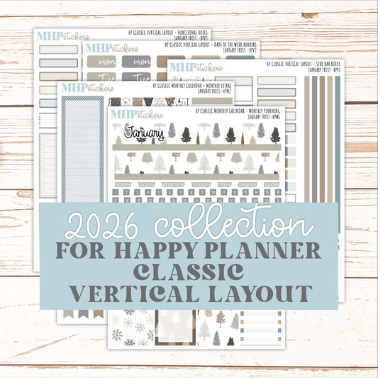 JANUARY Stickers for Happy Planner Classic Vertical Layout. 2026 Collection. "January Frost" || HPV