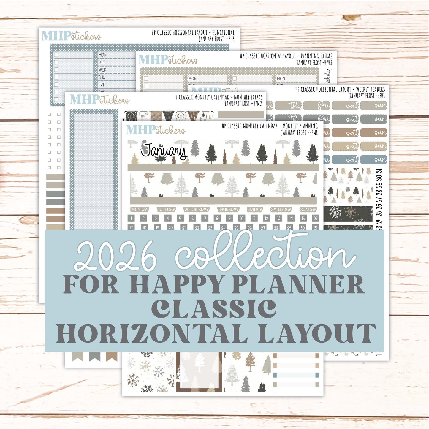 JANUARY Stickers for Happy Planner Classic Horizontal Layout. 2026 Collection. "January Frost" || HPH
