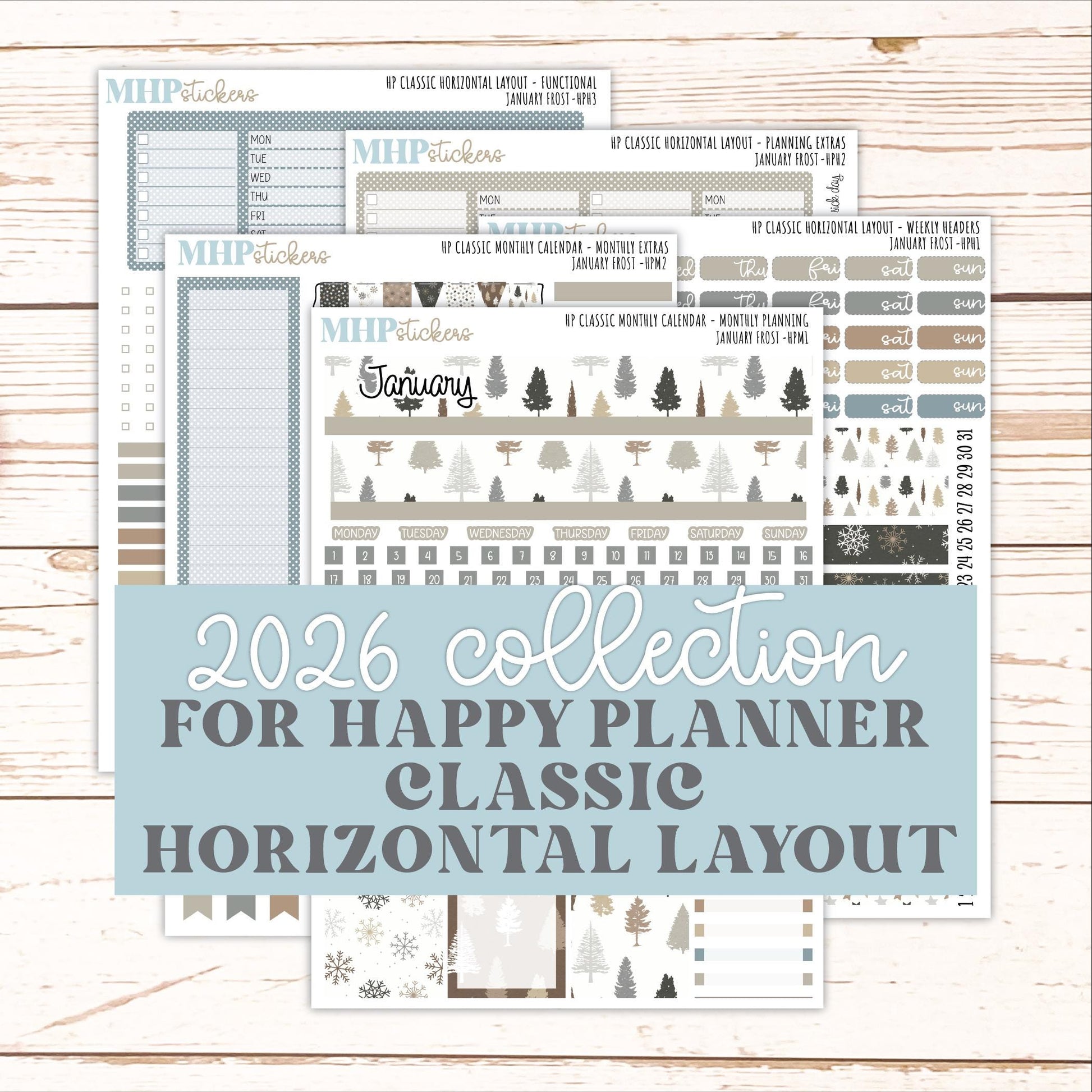 JANUARY Stickers for Happy Planner Classic Horizontal Layout. 2026 Collection. "January Frost" || HPH