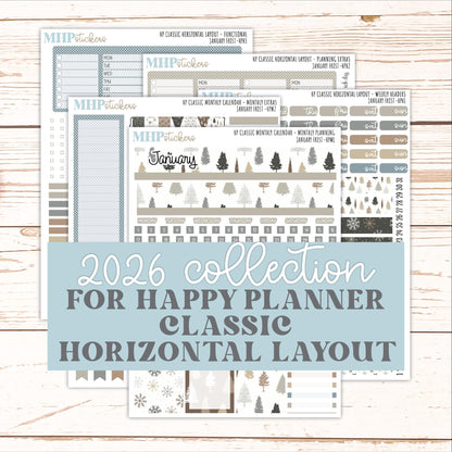 JANUARY Stickers for Happy Planner Classic Horizontal Layout. 2026 Collection. "January Frost" || HPH