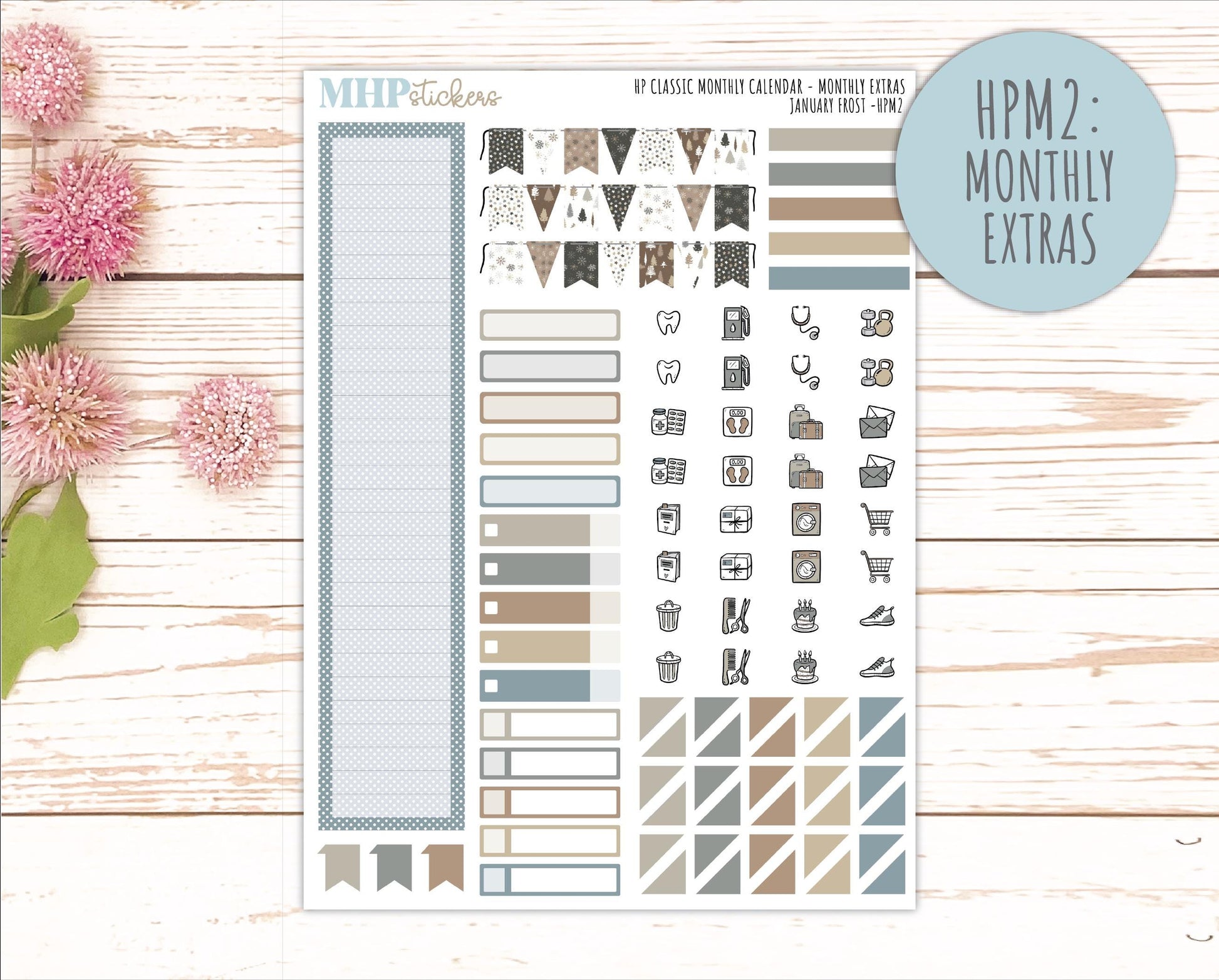 JANUARY Stickers for Happy Planner Classic Horizontal Layout. 2026 Collection. "January Frost" || HPH