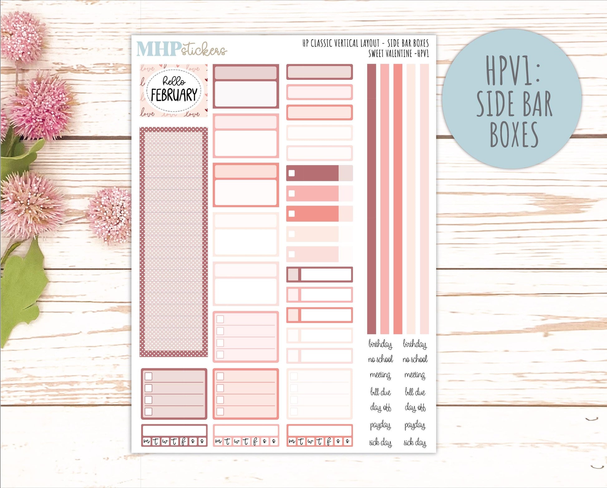 FEBRUARY Stickers for Happy Planner Classic Vertical Layout. 2026 Collection. "Sweet Valentine" || HPV